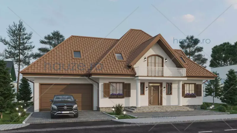 Coperta proiectului Proiect casă Parter și Mansardă (5 dormitoare) – Violet – 177 m²