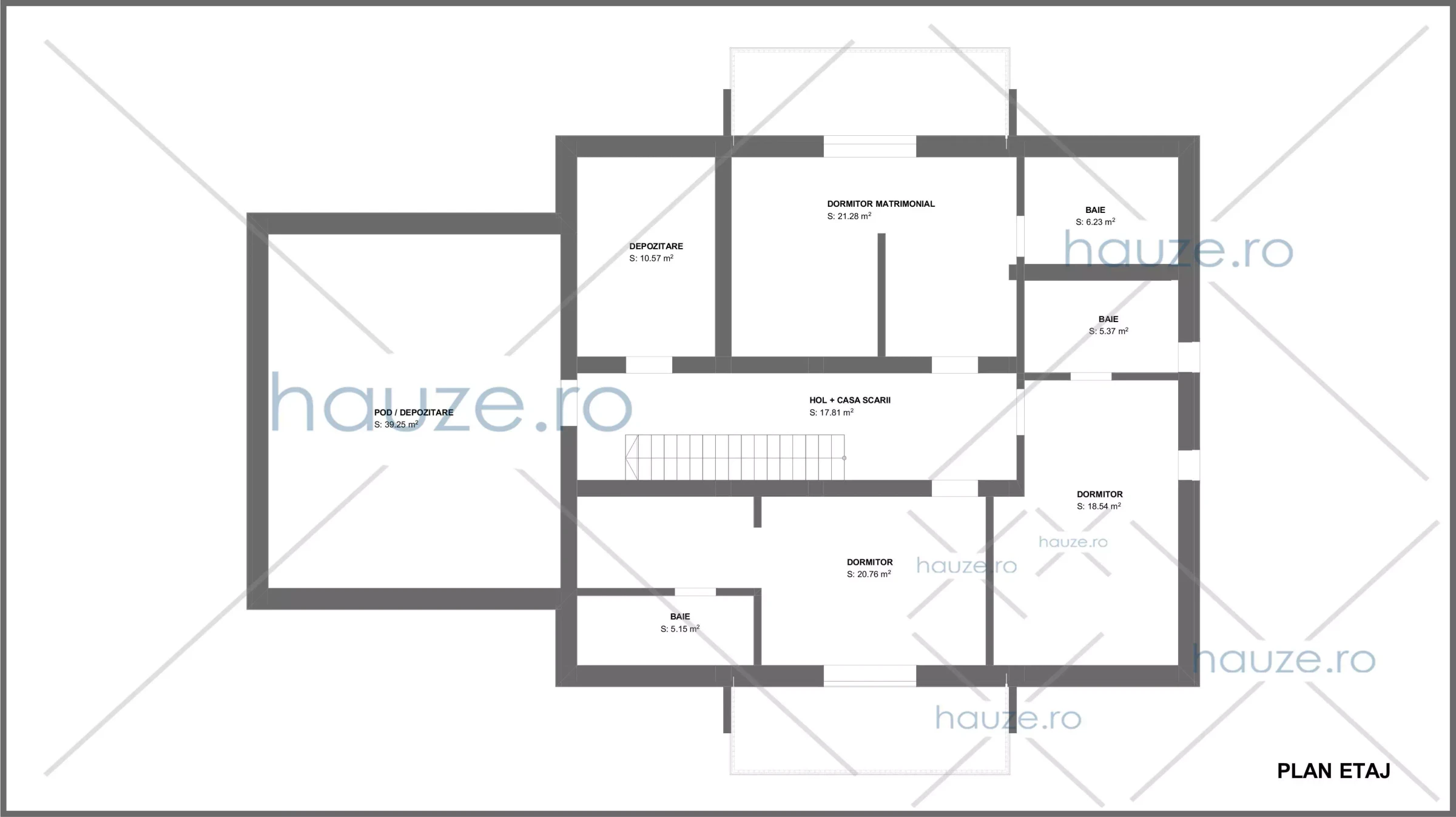 Plan mansarda casă 5 dormitoare – Violet – 289 m² utili