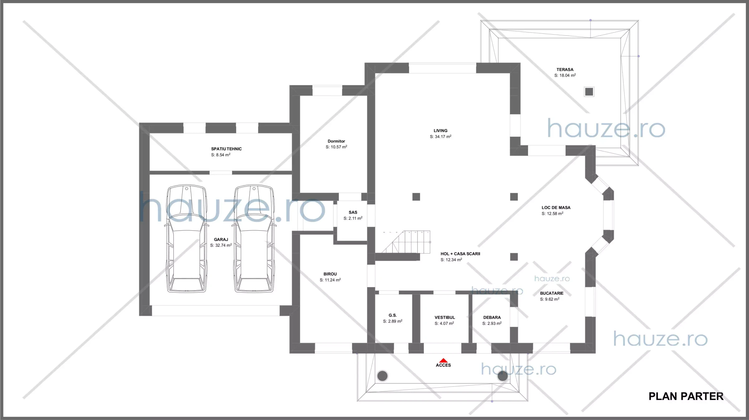 Plan parter casă 5 dormitoare – Violet – 289 m² utili
