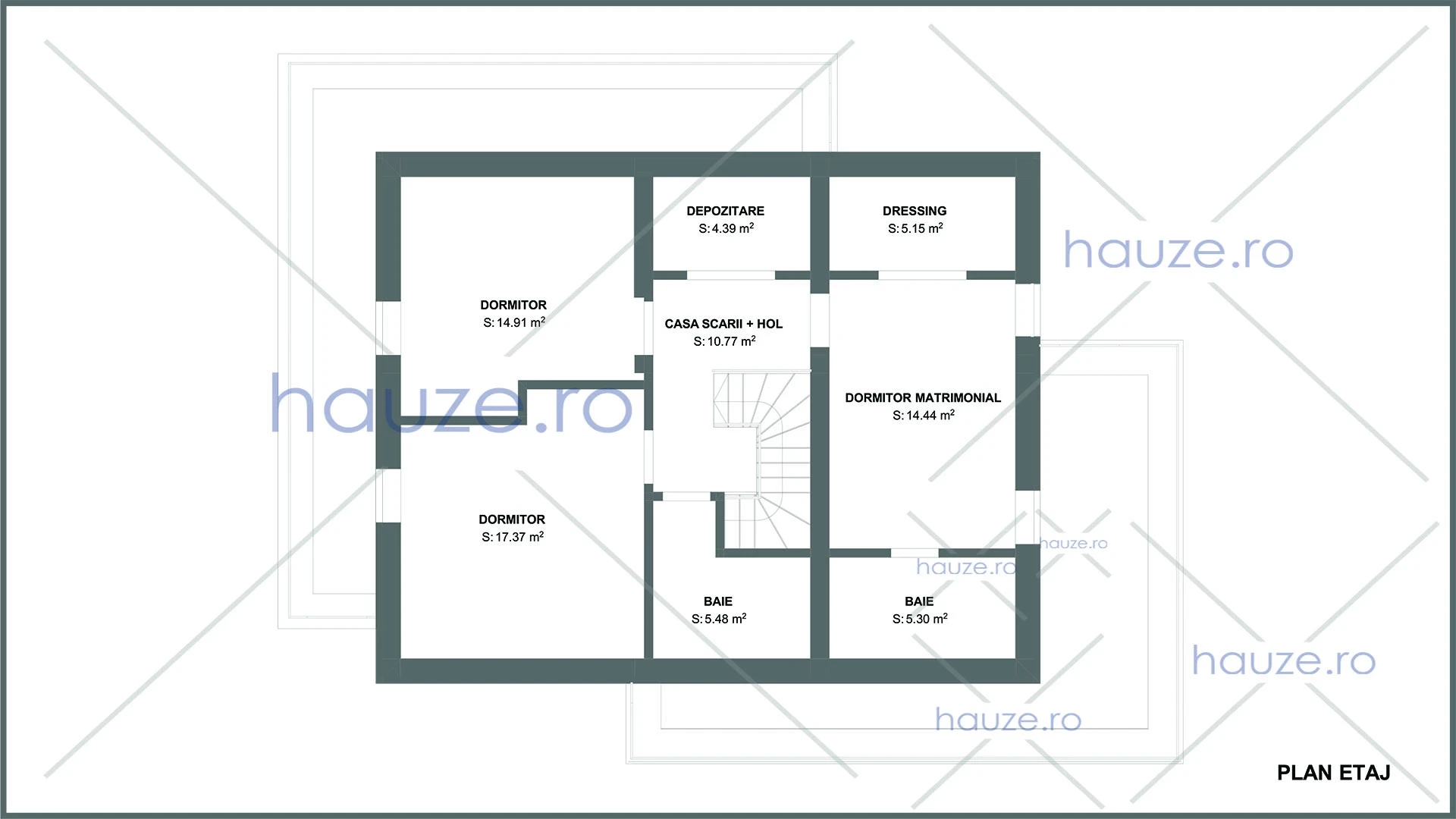 Plan mansarda casă 4 dormitoare – Mia – 174 m² utili