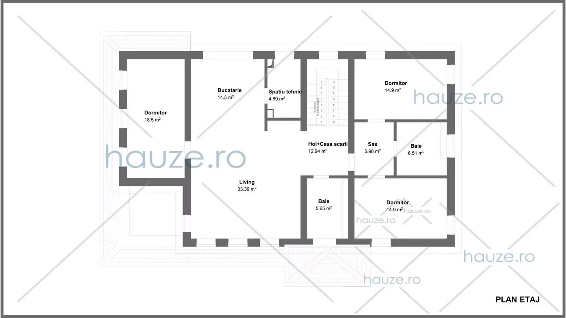 Plan etaj casă 5 dormitoare – Royale – 269 m² utili