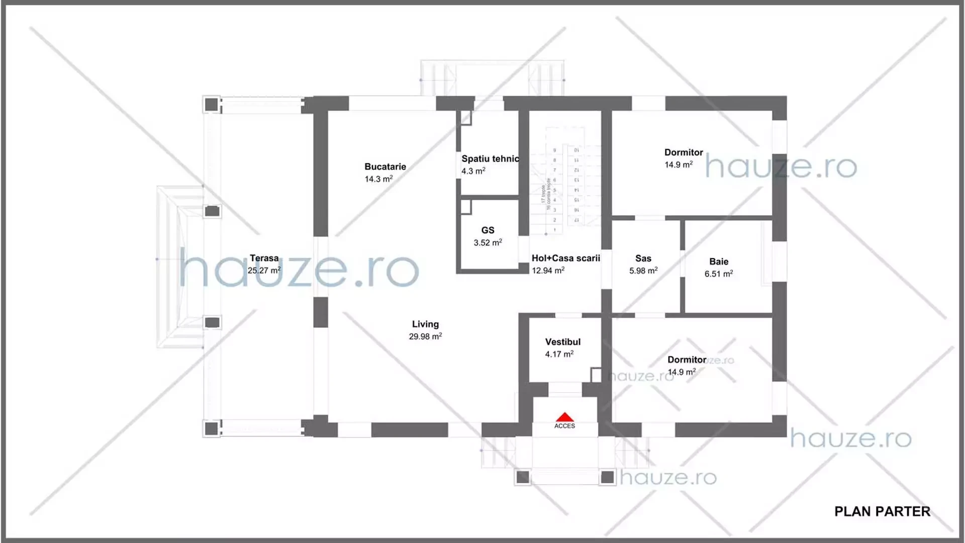 Plan parter casă 5 dormitoare – Royale – 269 m² utili