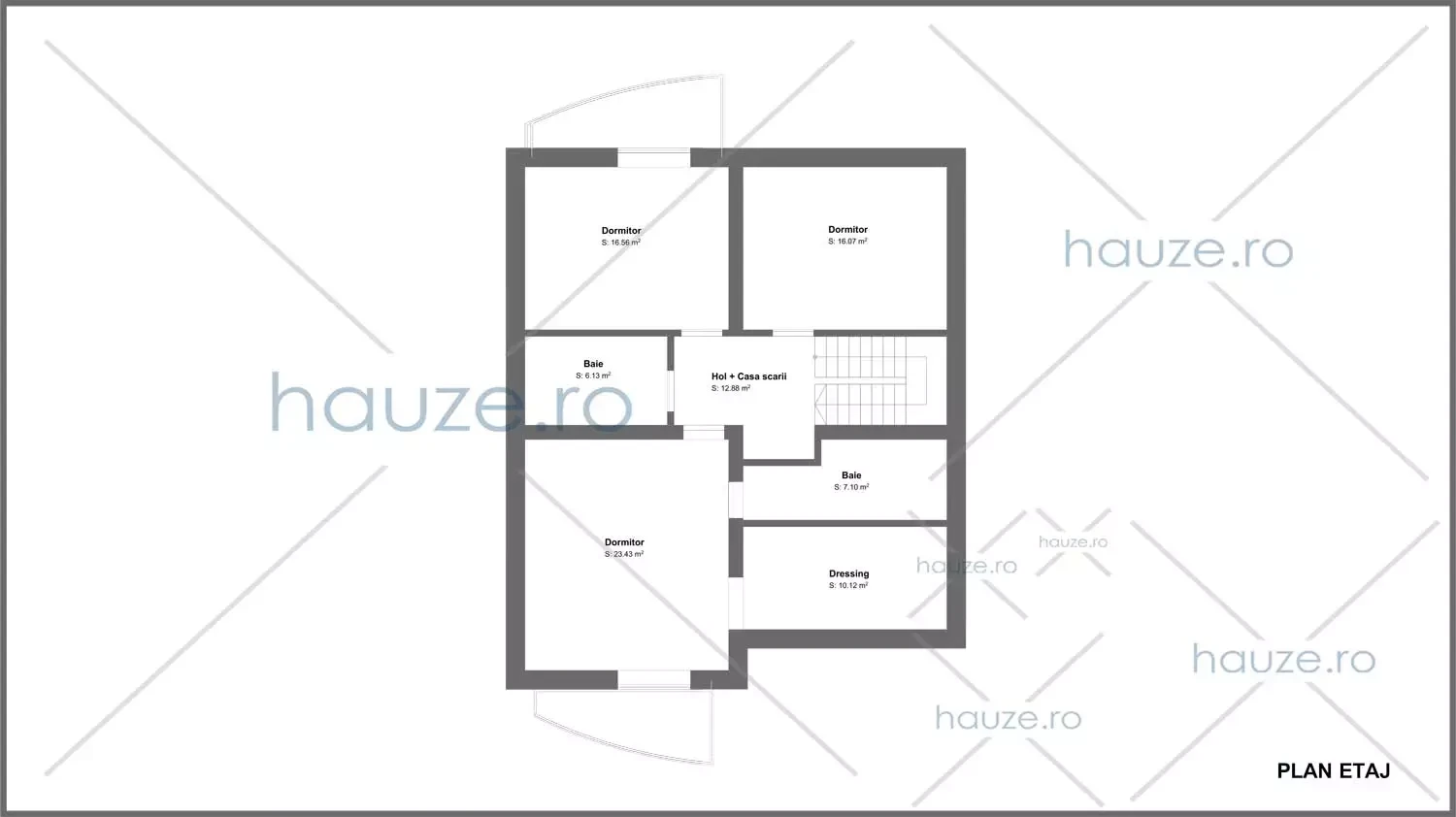 Plan etaj casă 4 dormitoare – Pearl – 180 m² utili