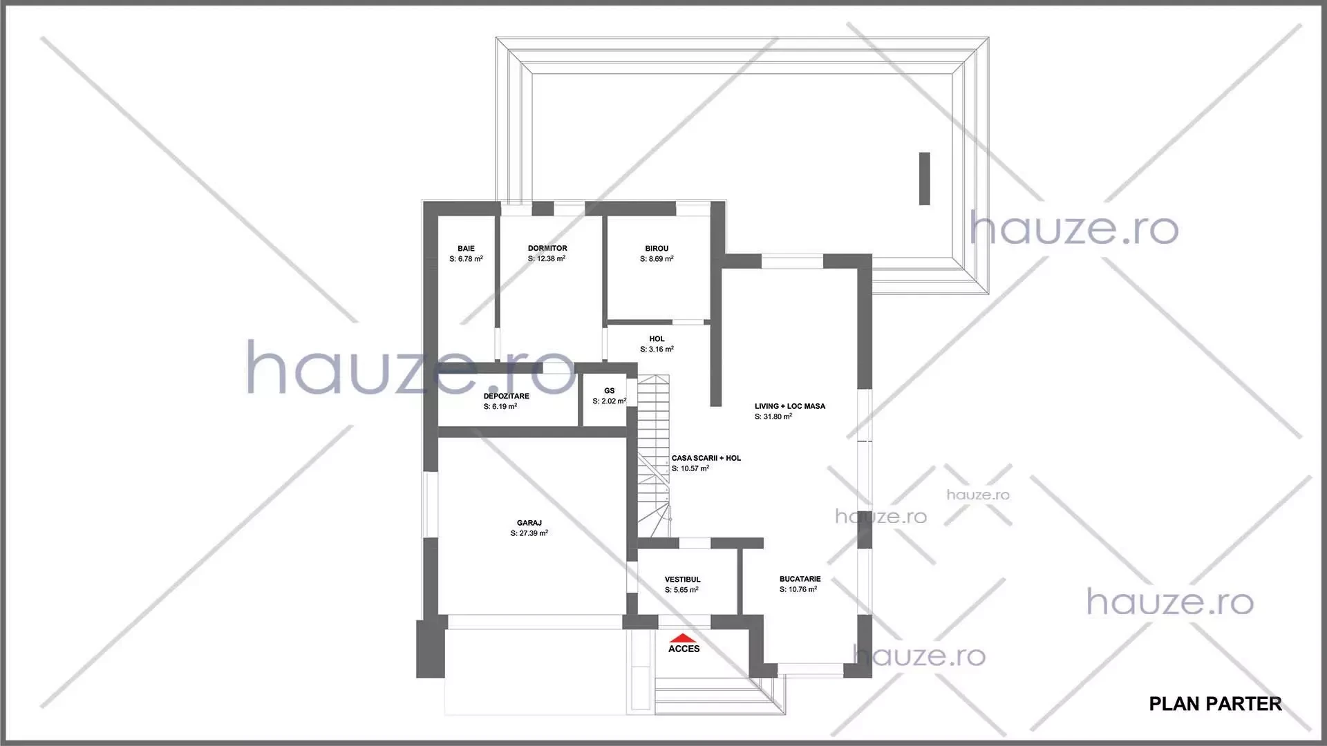 Plan parter casă 4 dormitoare – Olivia – 210 m² utili