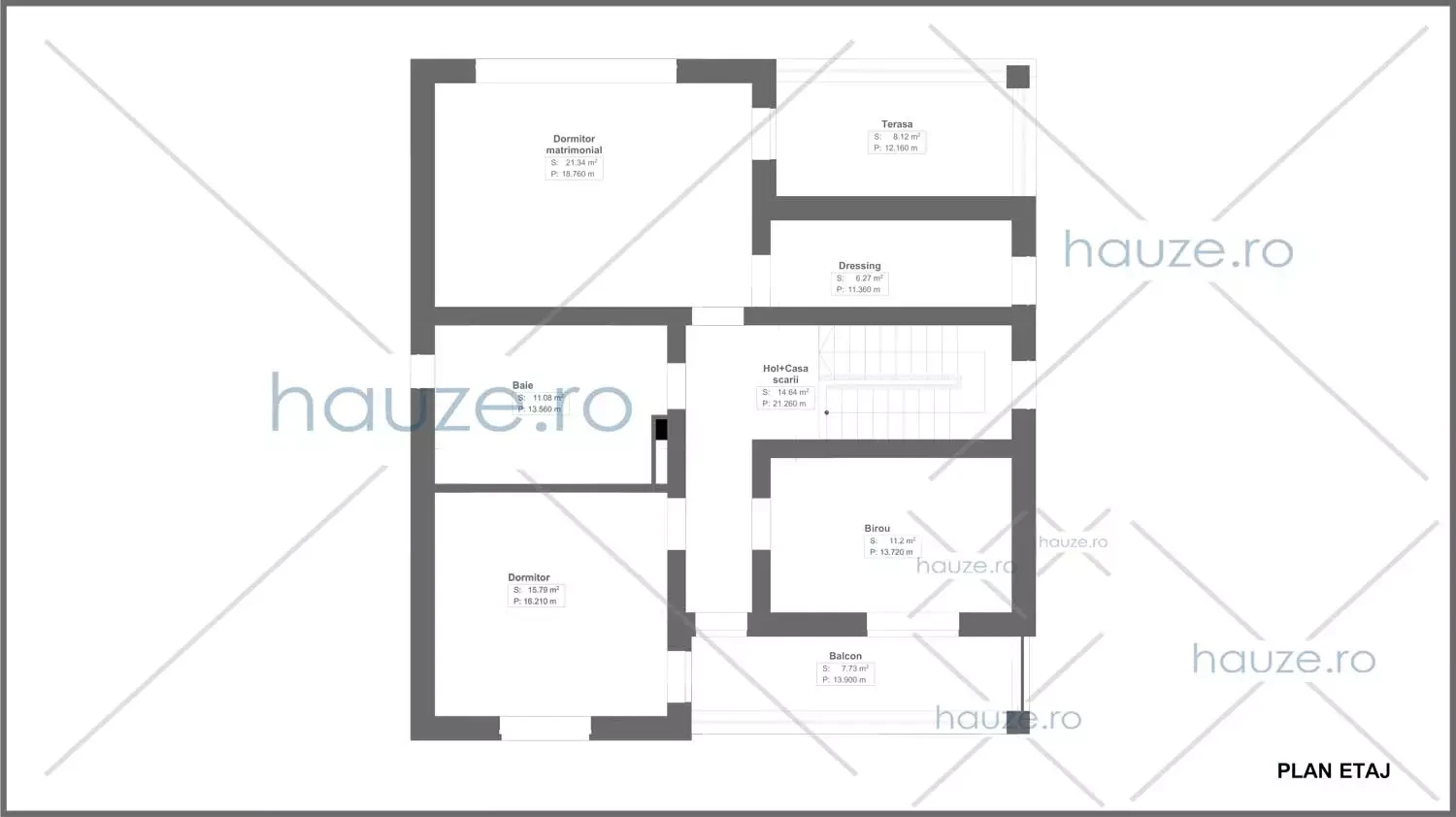 Plan etaj casă 4 dormitoare – Haley – 171 m² utili