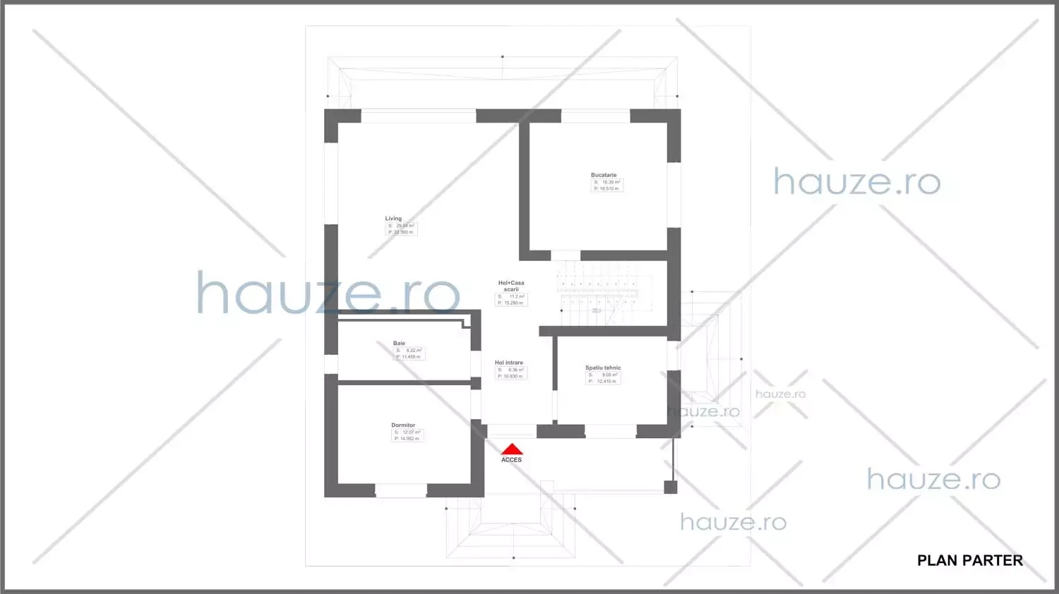 Plan parter casă 4 dormitoare – Haley – 171 m² utili
