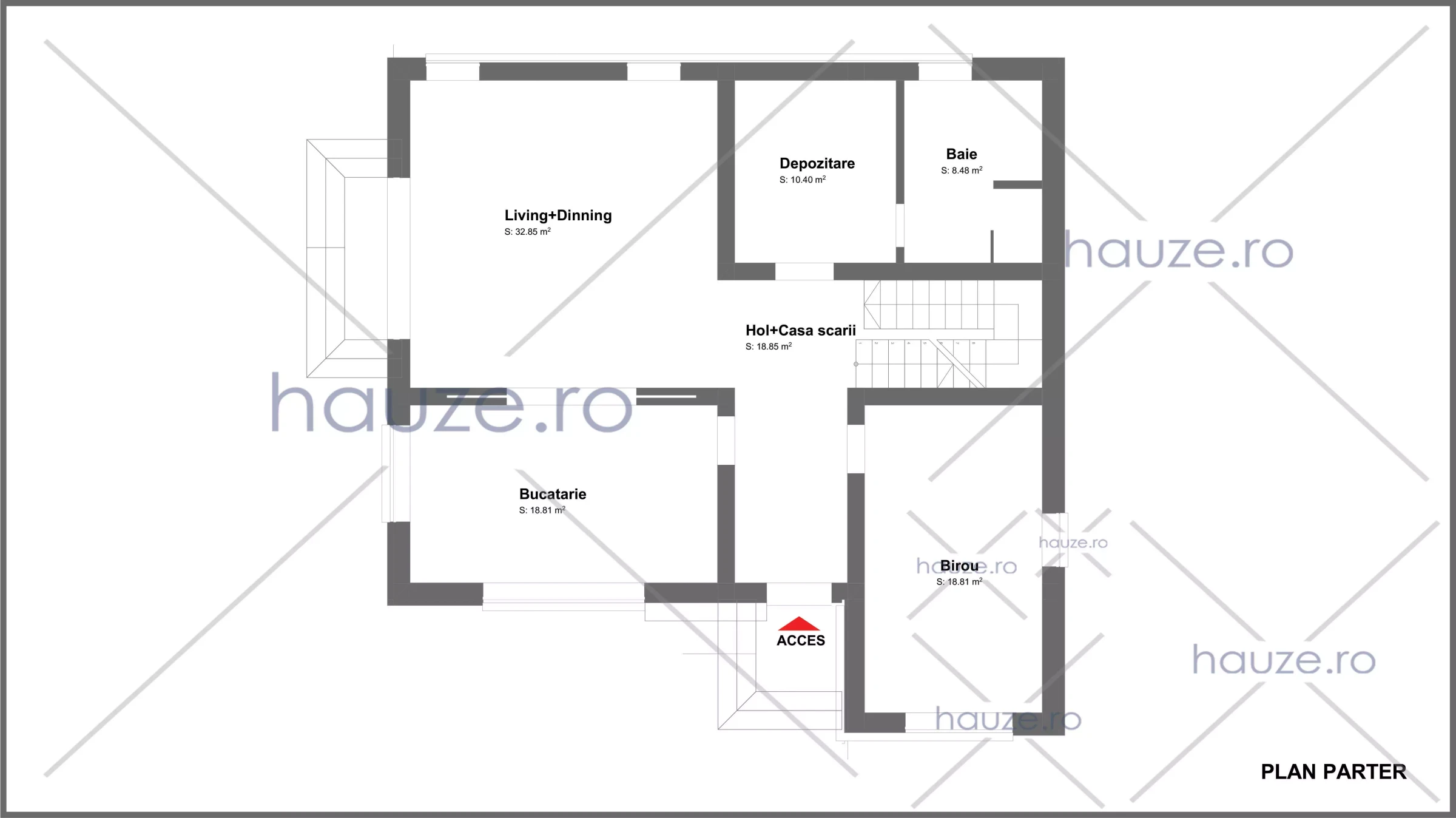 Plan parter casă 4 dormitoare – Alyssa – 215 m² utili