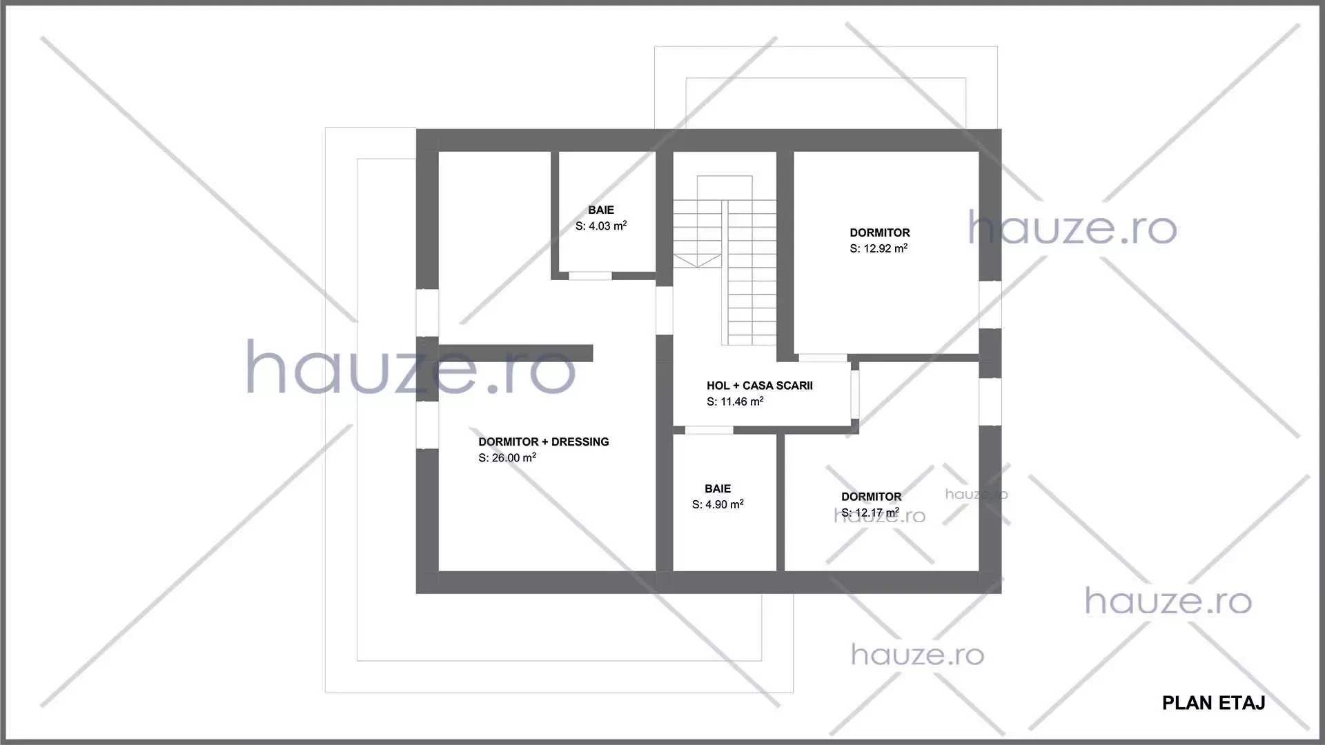 Plan etaj casă 3 dormitoare – Scarlet – 167 m² utili
