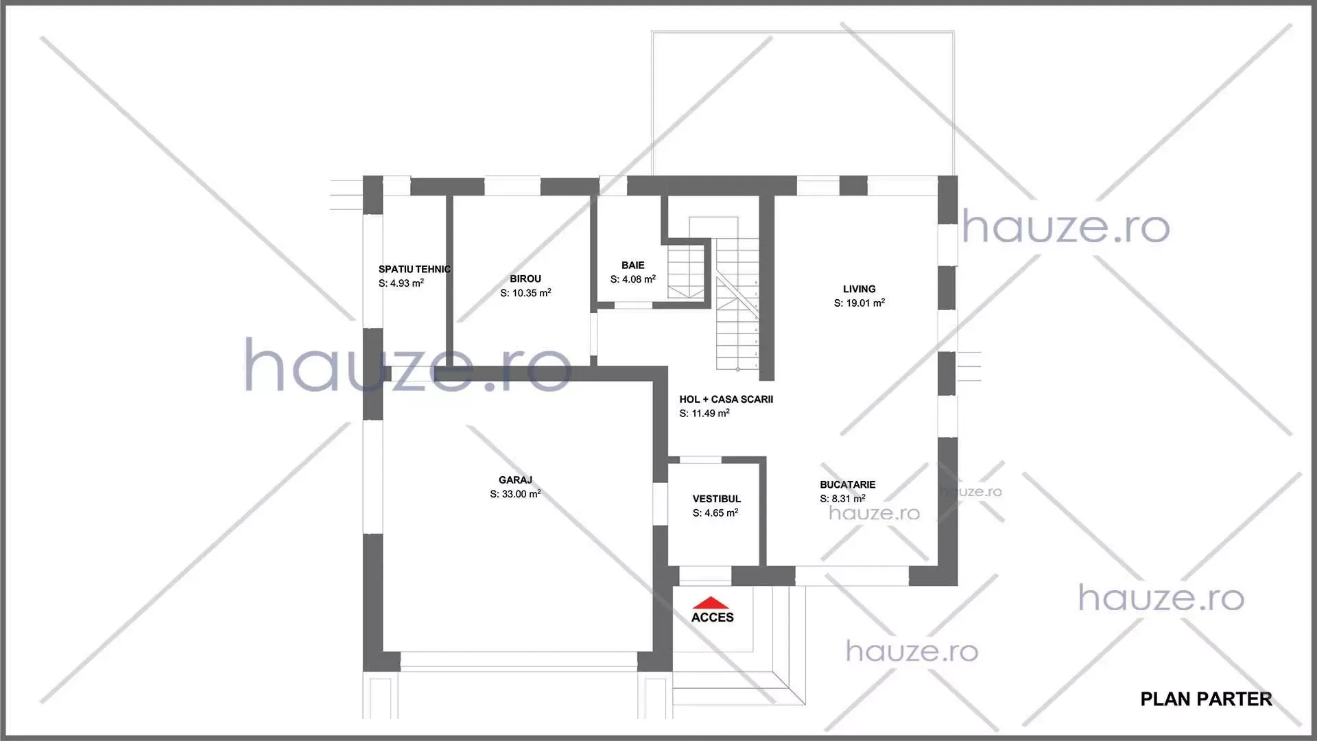 Plan parter casă 3 dormitoare – Scarlet – 167 m² utili