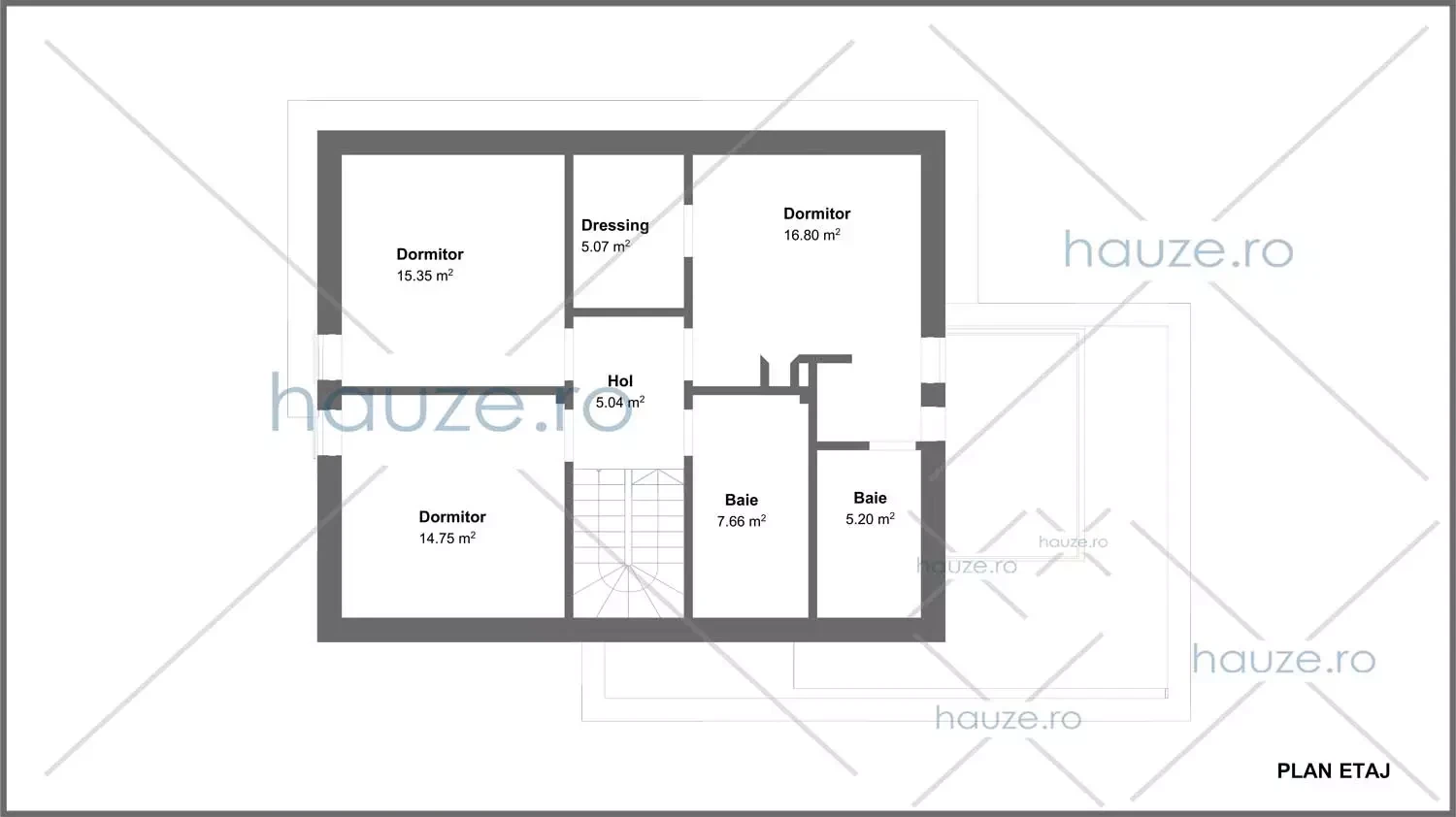 Plan etaj casă 3 dormitoare – Ruth – 165 m² utili