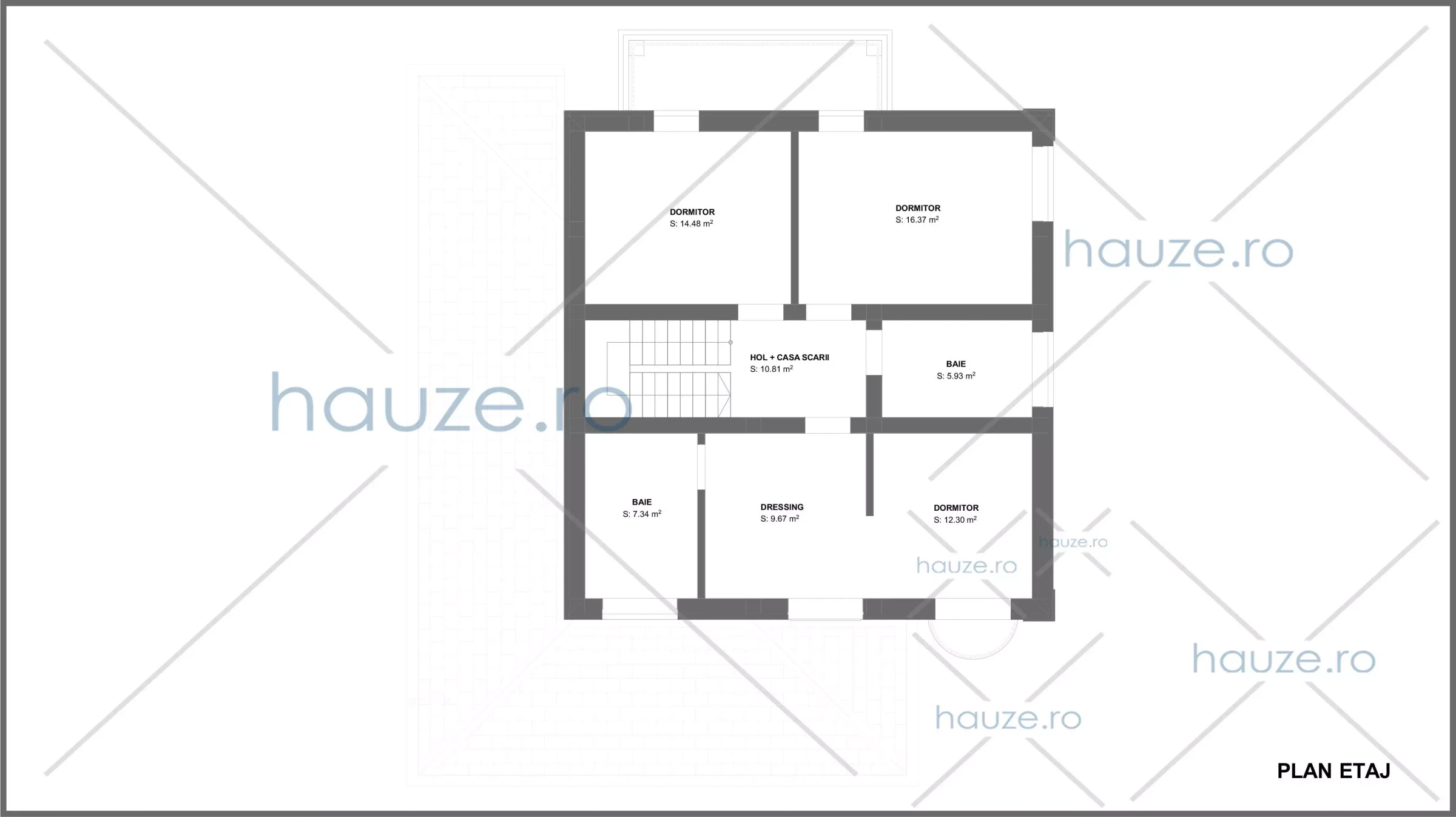 Plan etaj casă 3 dormitoare – Erika – 189 m² utili