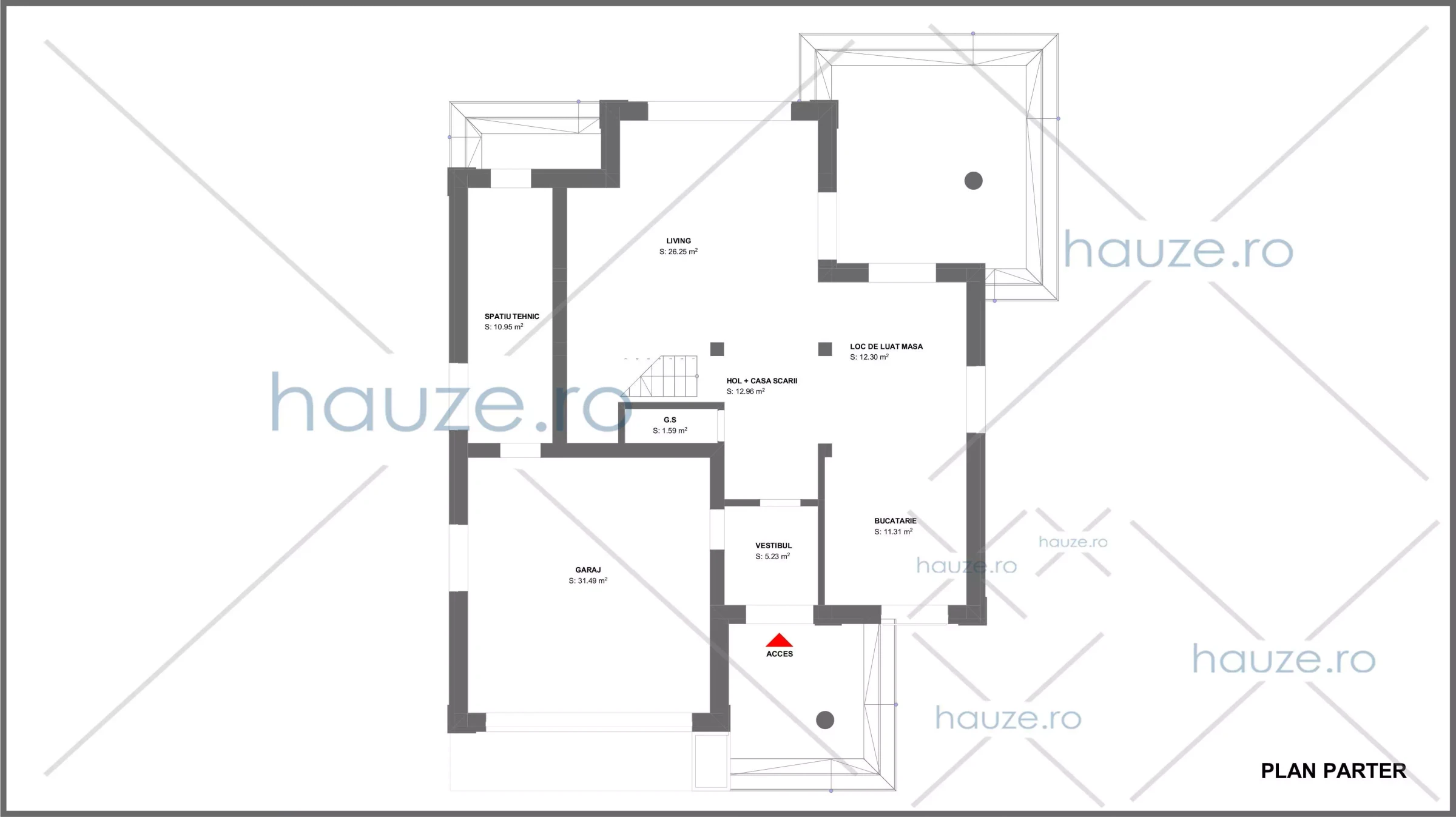 Plan parter casă 3 dormitoare – Erika – 189 m² utili