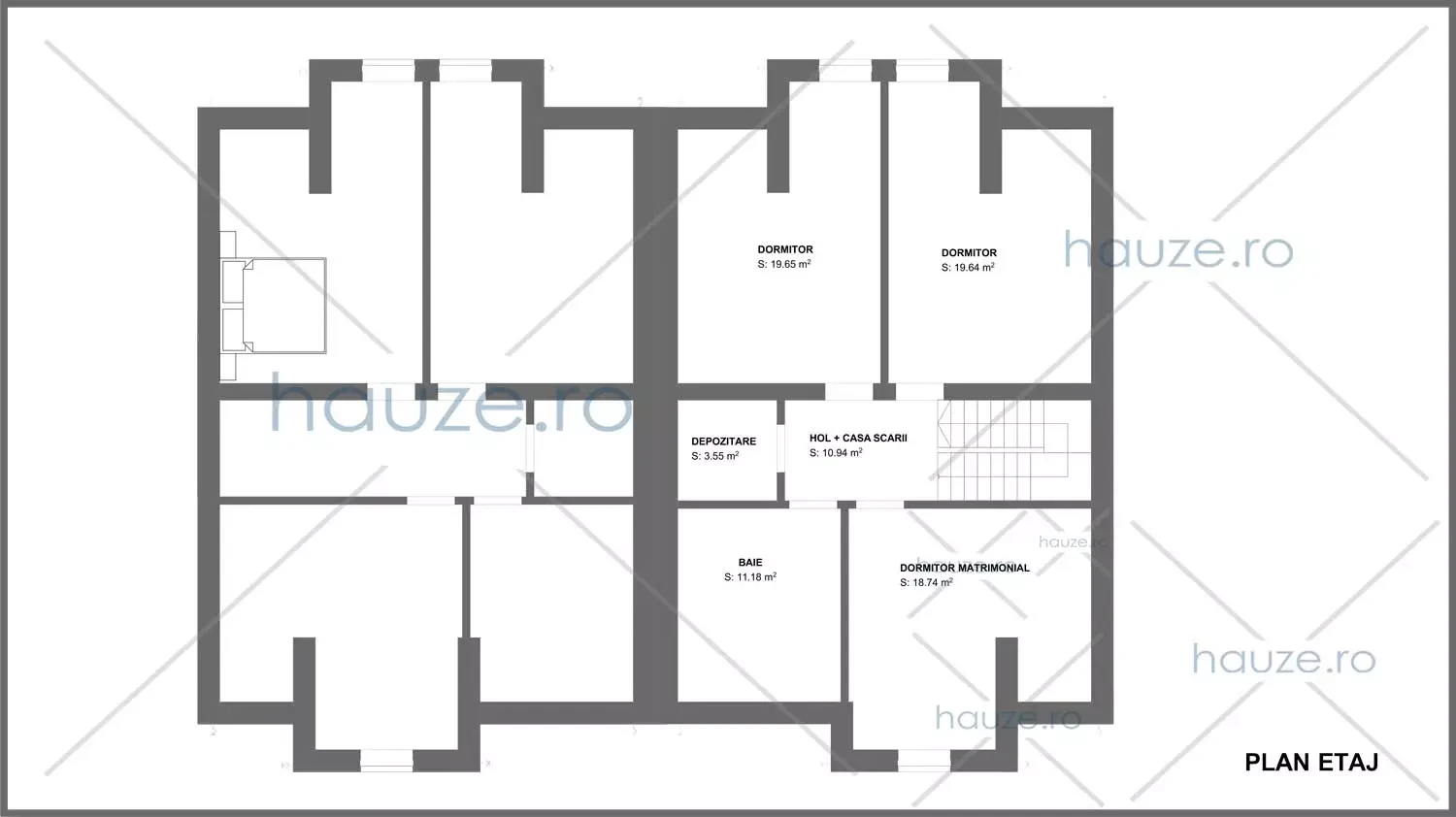 Plan etaj casă 3 dormitoare – Annie – 168 m² utili