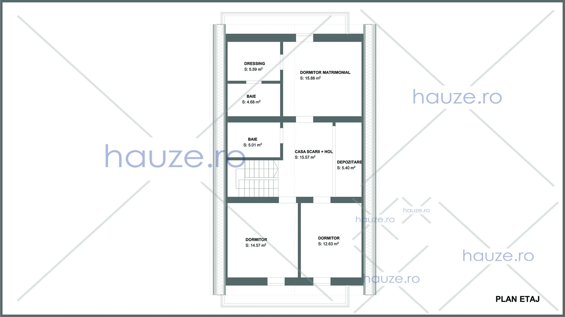 Plan etaj casă 3 dormitoare – Alexia – 144 m² utili