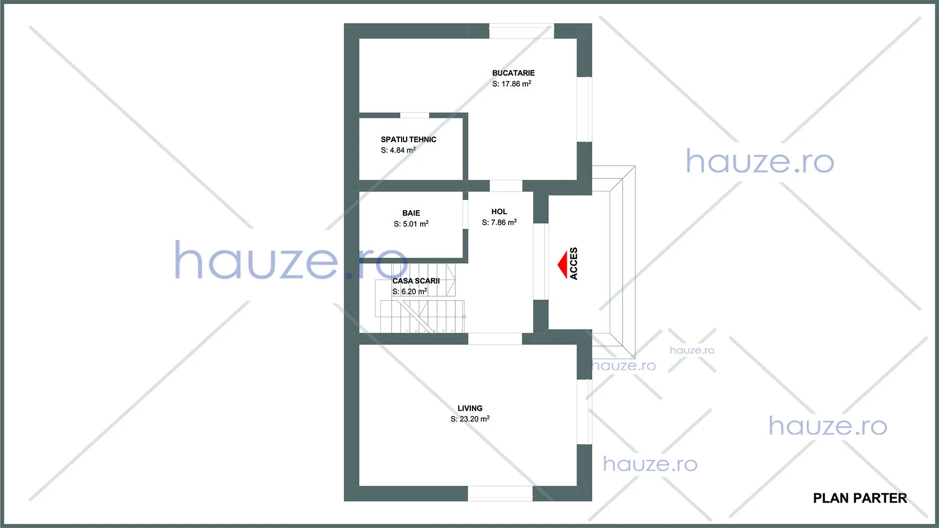 Plan parter casă 3 dormitoare – Alexia – 144 m² utili