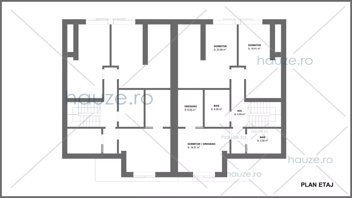 Plan etaj casă 3 dormitoare – Celeste – 171 m² utili