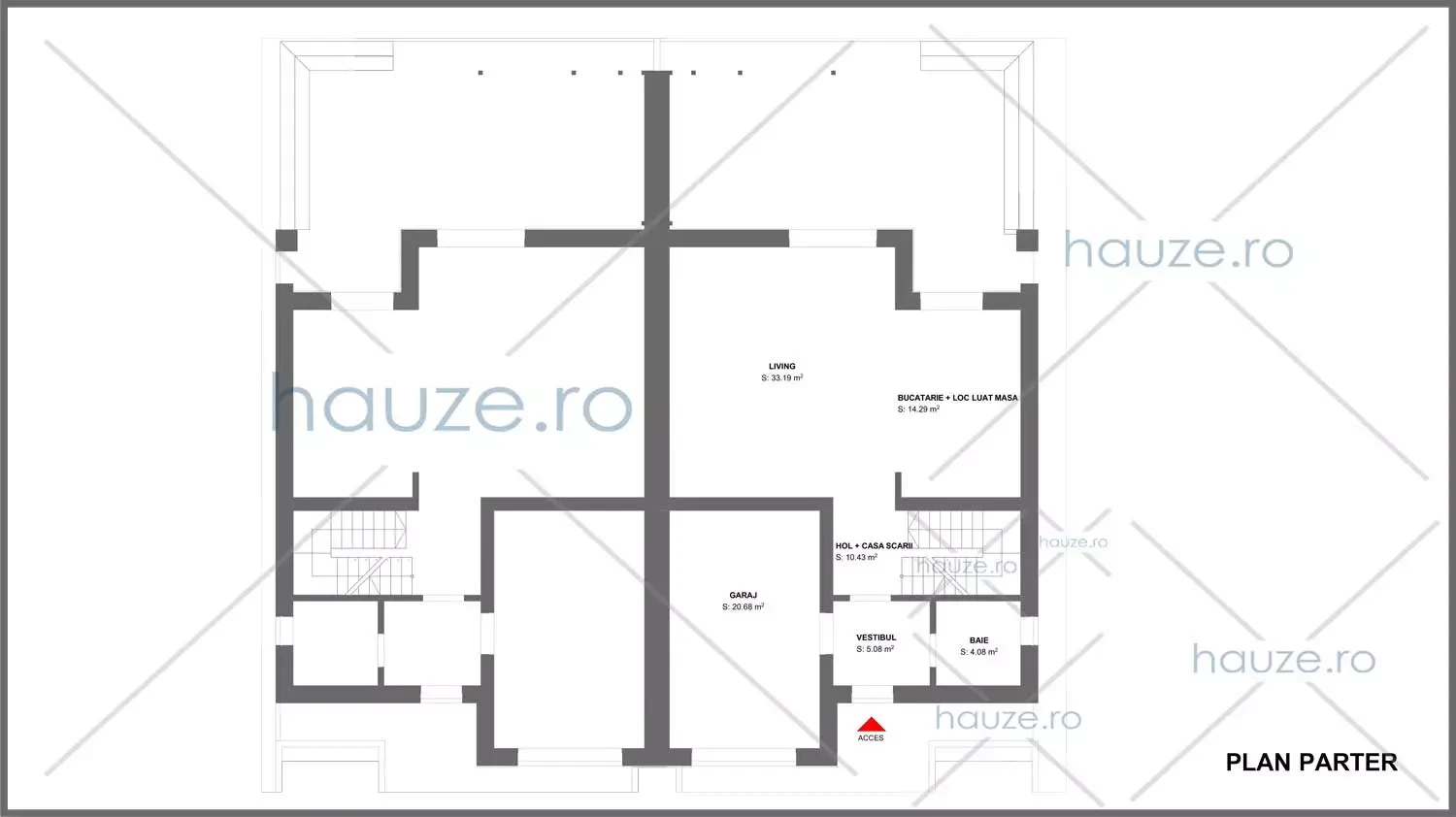 Plan parter casă 3 dormitoare – Celeste – 171 m² utili