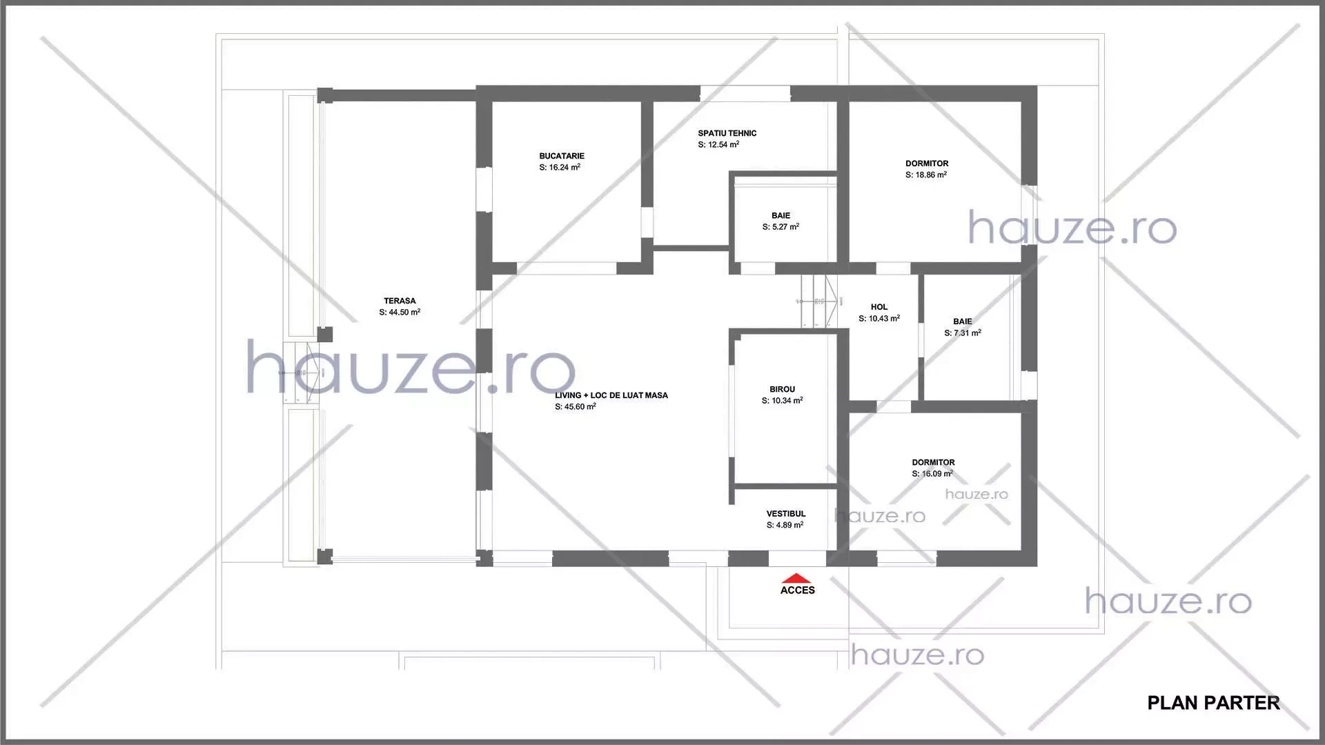 Plan parter casă 2 dormitoare – Ellie – 192 m² utili