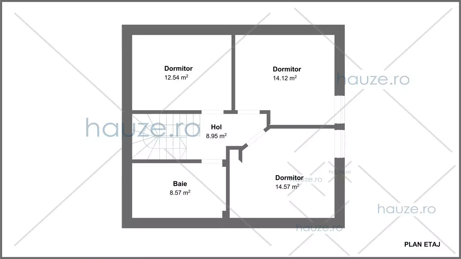 Plan etaj casă 3 dormitoare – Naomi – 110 m² utili