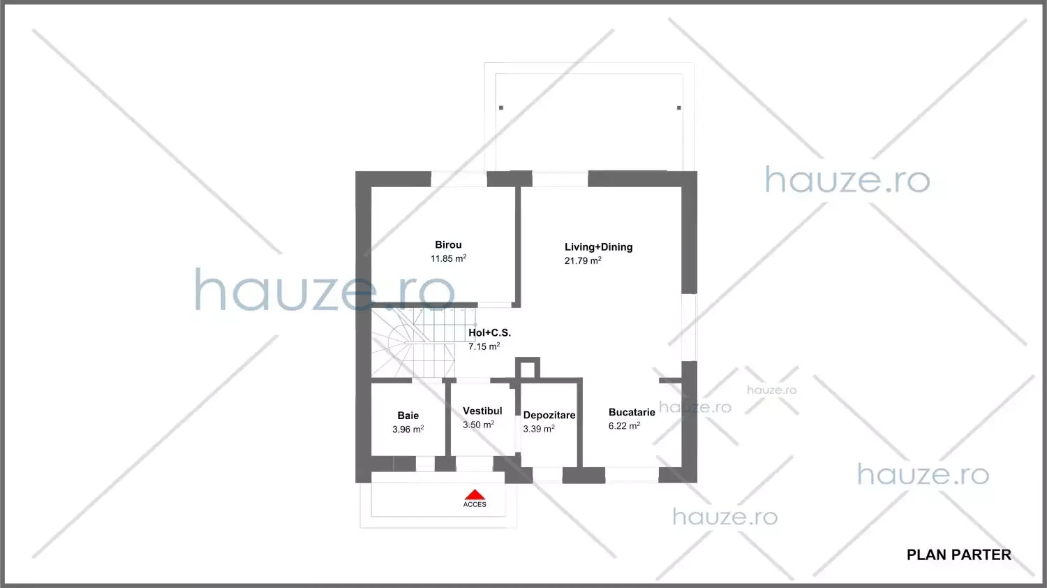 Plan parter casă 3 dormitoare – Naomi – 110 m² utili