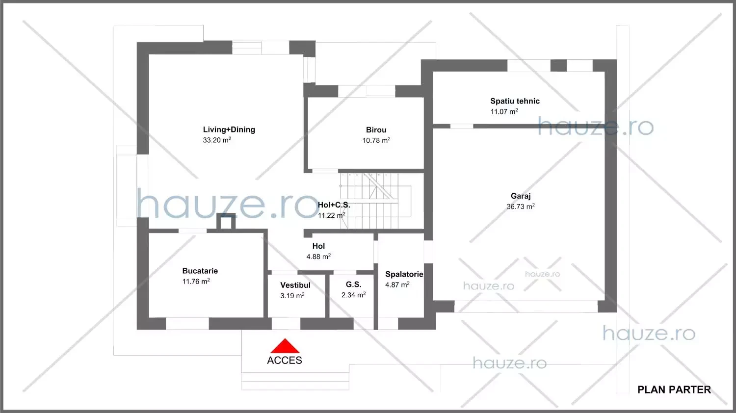 Plan parter casă 3 dormitoare – Julia – 208 m² utili