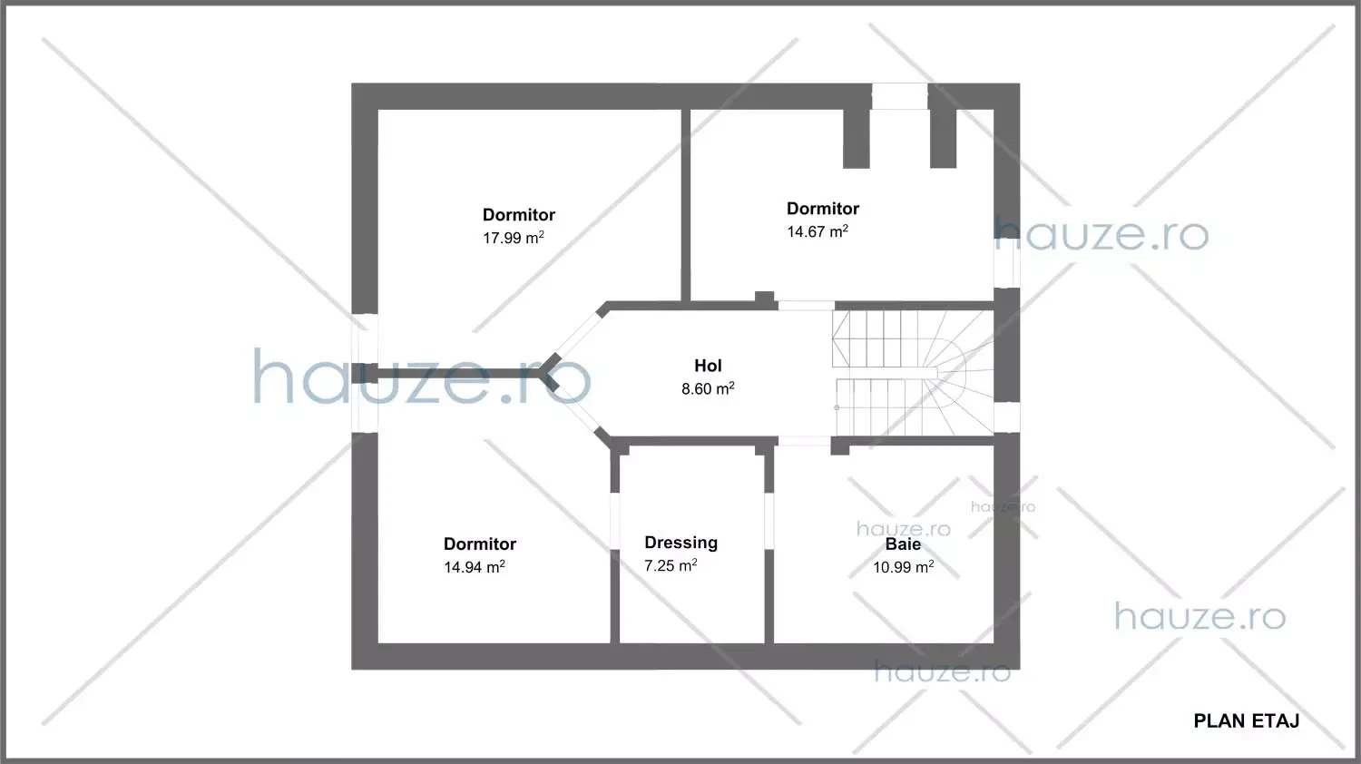 Plan etaj casă 3 dormitoare – Nova – 152 m² utili
