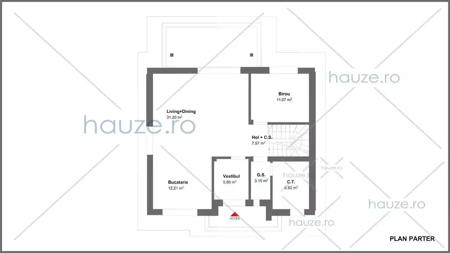 Plan parter casă 3 dormitoare – Nova – 152 m² utili