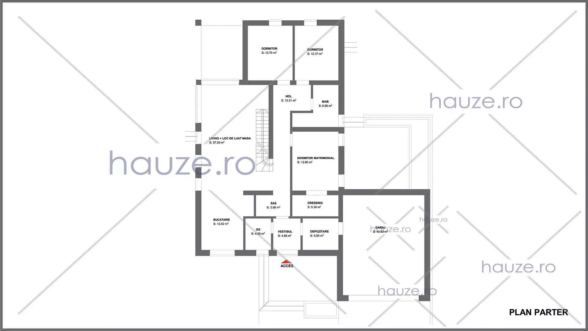 Plan parter casă 3 dormitoare – Thea – 172 m² utili
