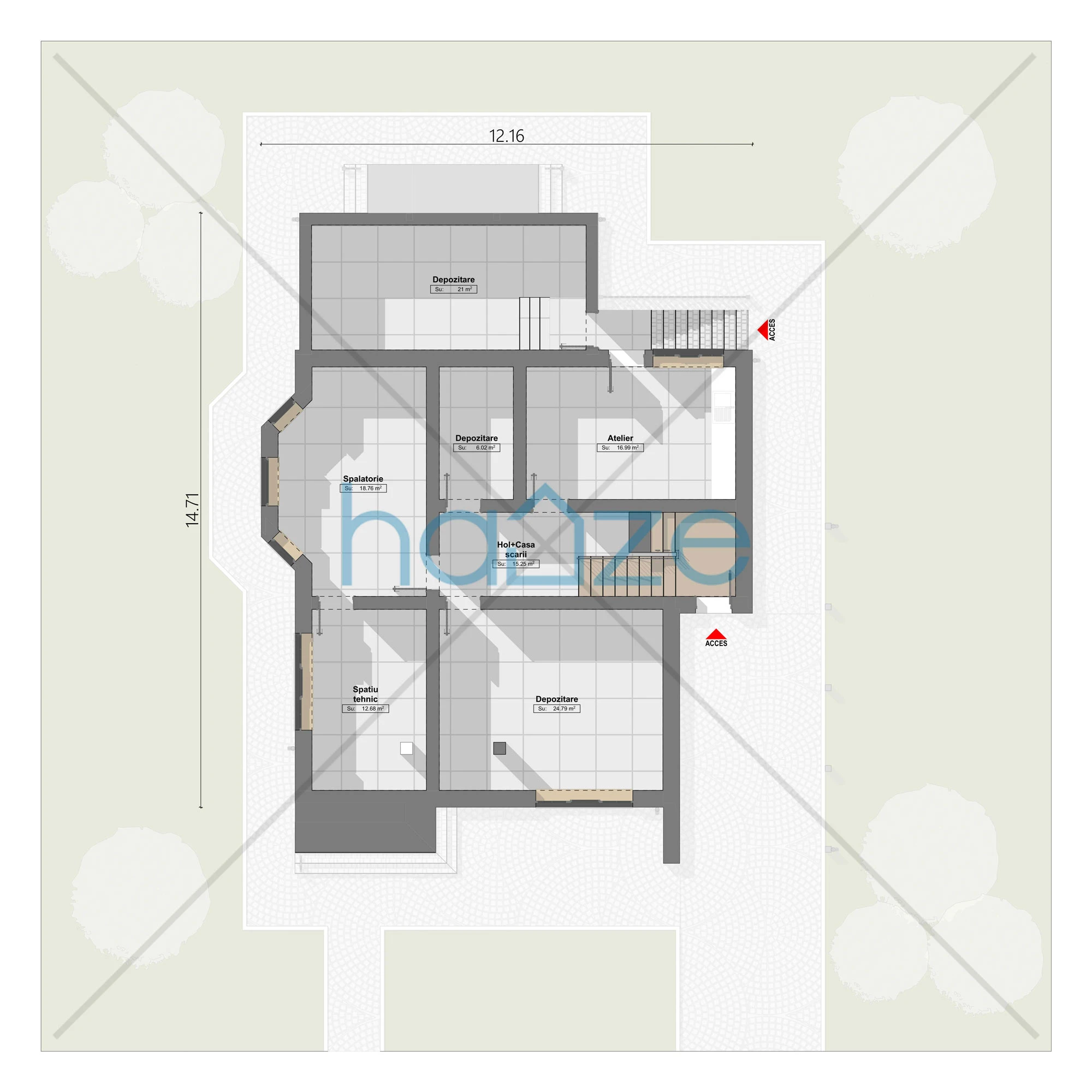 Plan demisol casă 3 dormitoare – Hazel – 266 m² utili