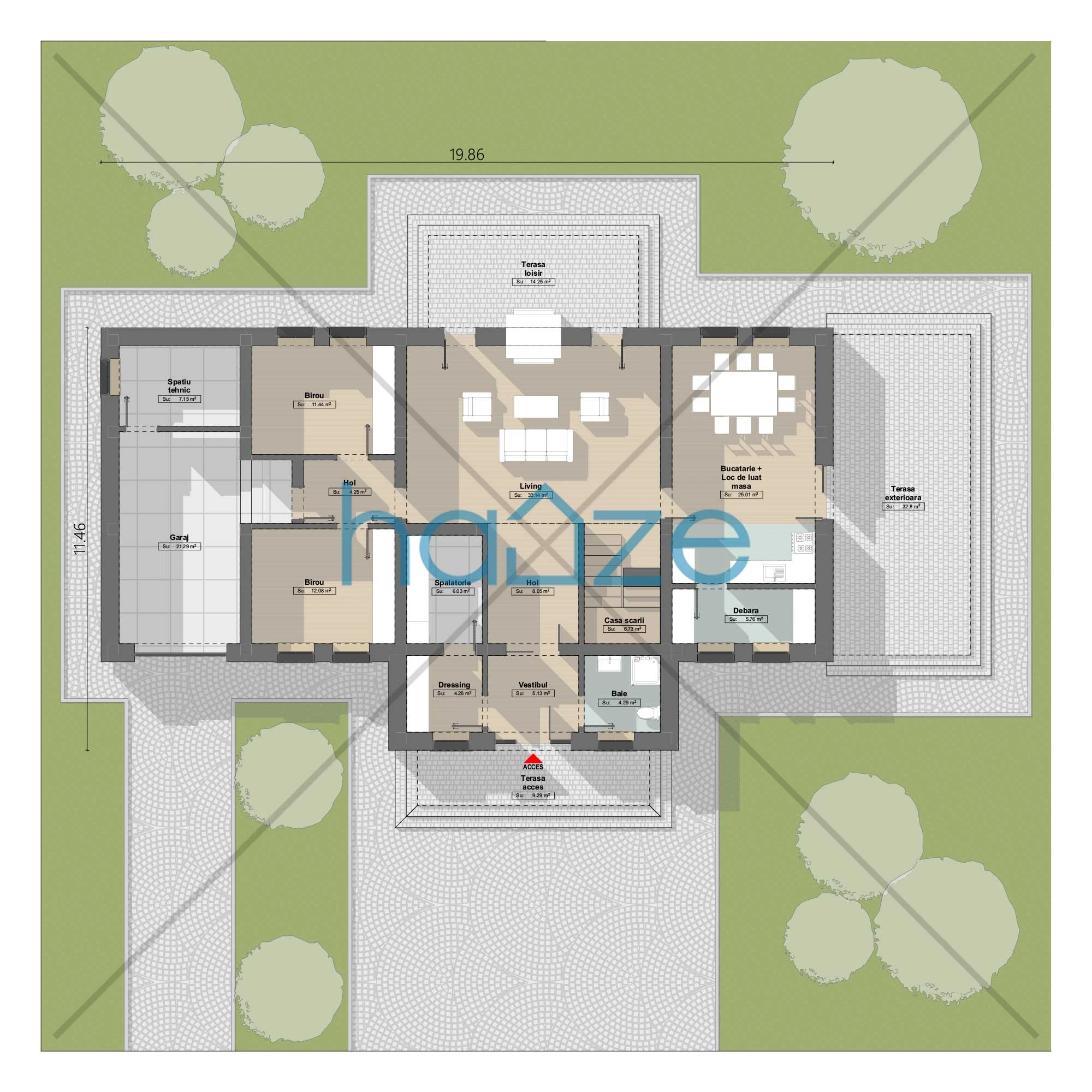 Plan parter casă 4 dormitoare – Emily – 282 m² utili