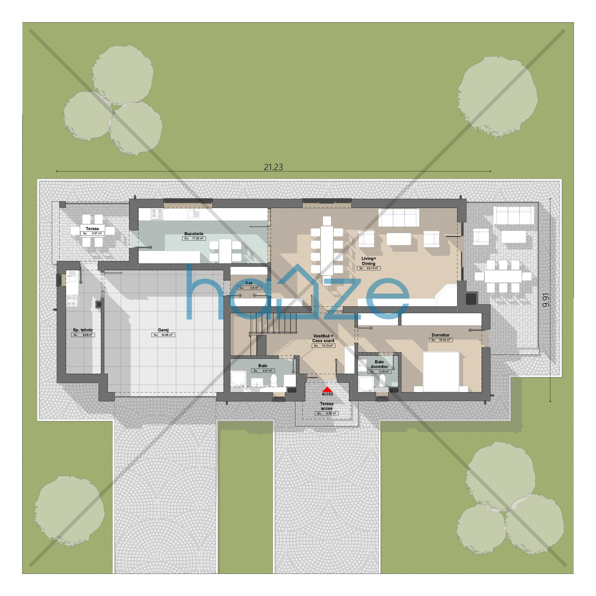 Plan parter casă 5 dormitoare – Juliette – 469 m² utili