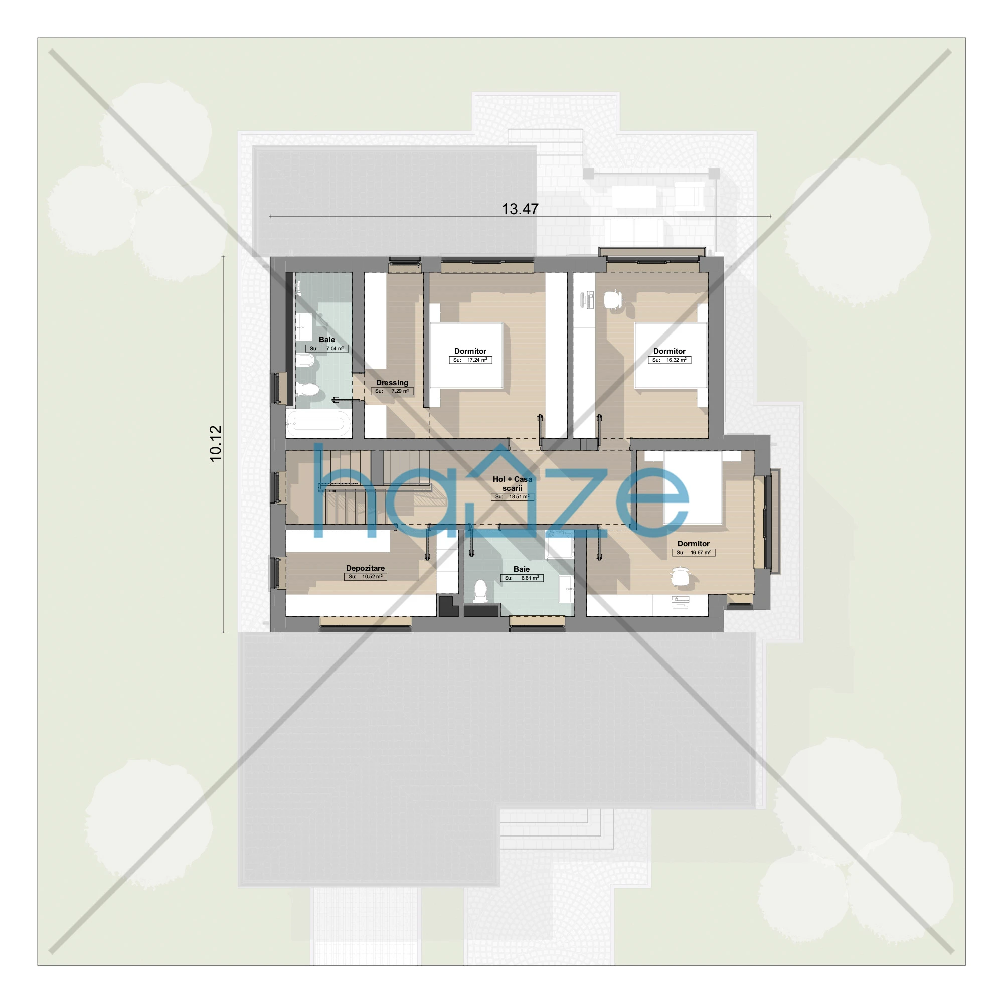 Plan etaj casă 4 dormitoare – Troy – 251 m² utili