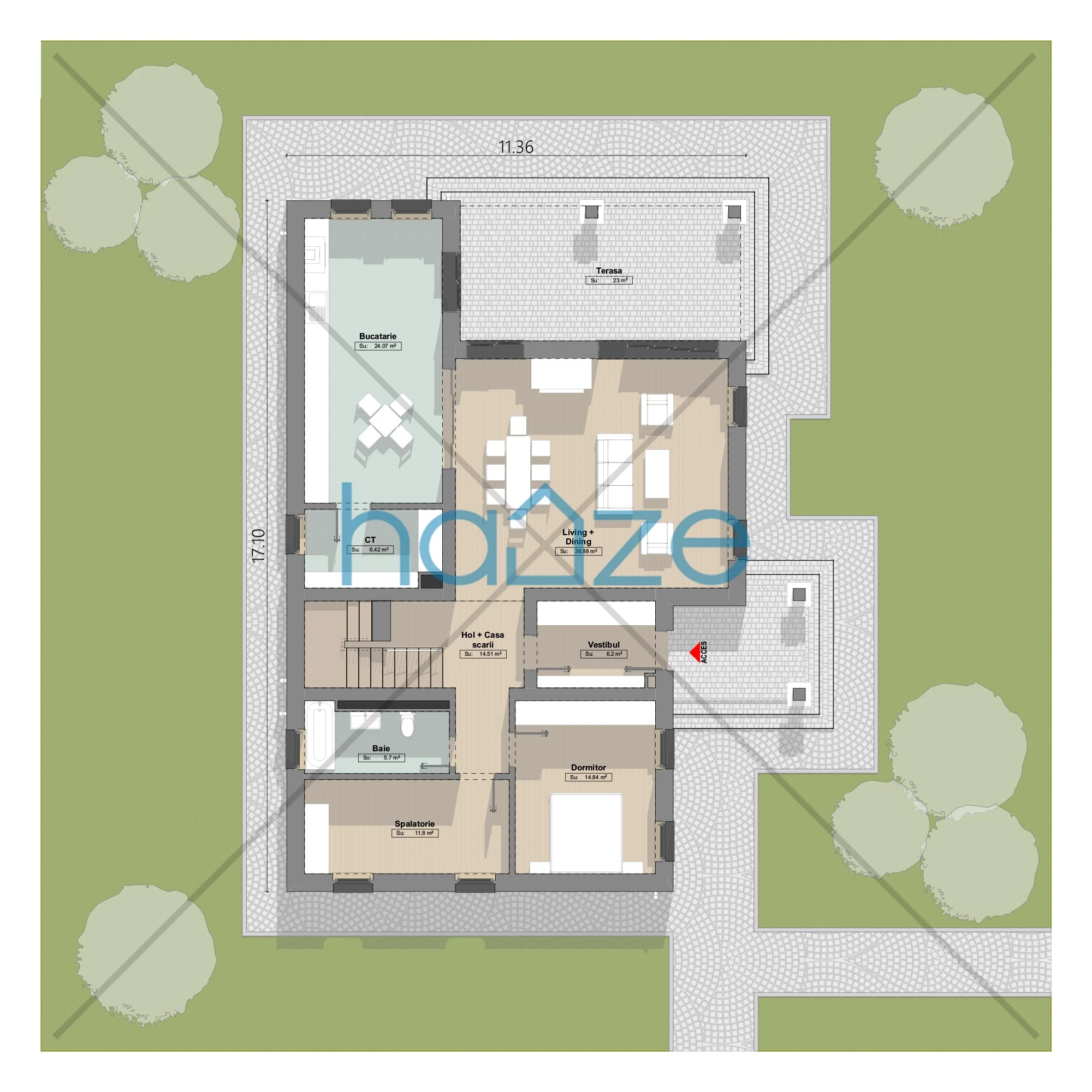Plan parter casă 4 dormitoare – Vera – 223 m² utili