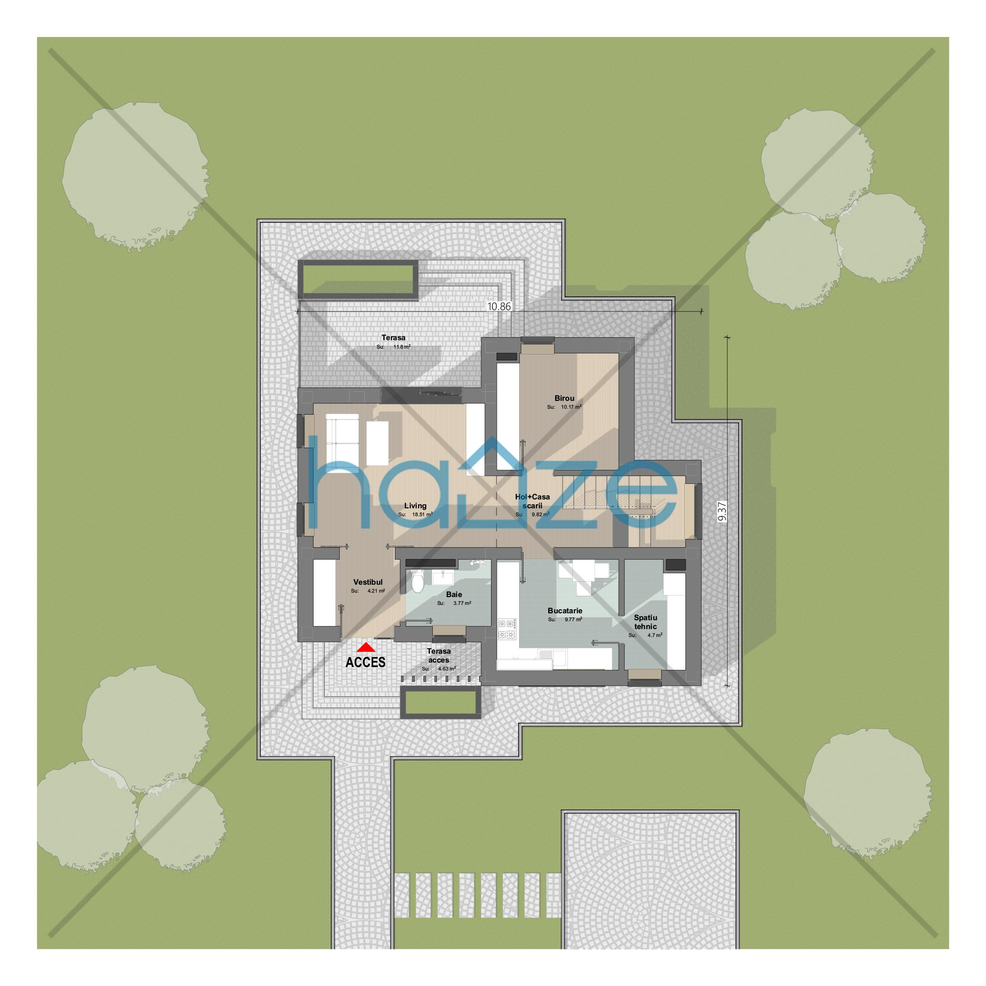 Plan parter casă 2 dormitoare – Iris – 119 m² utili