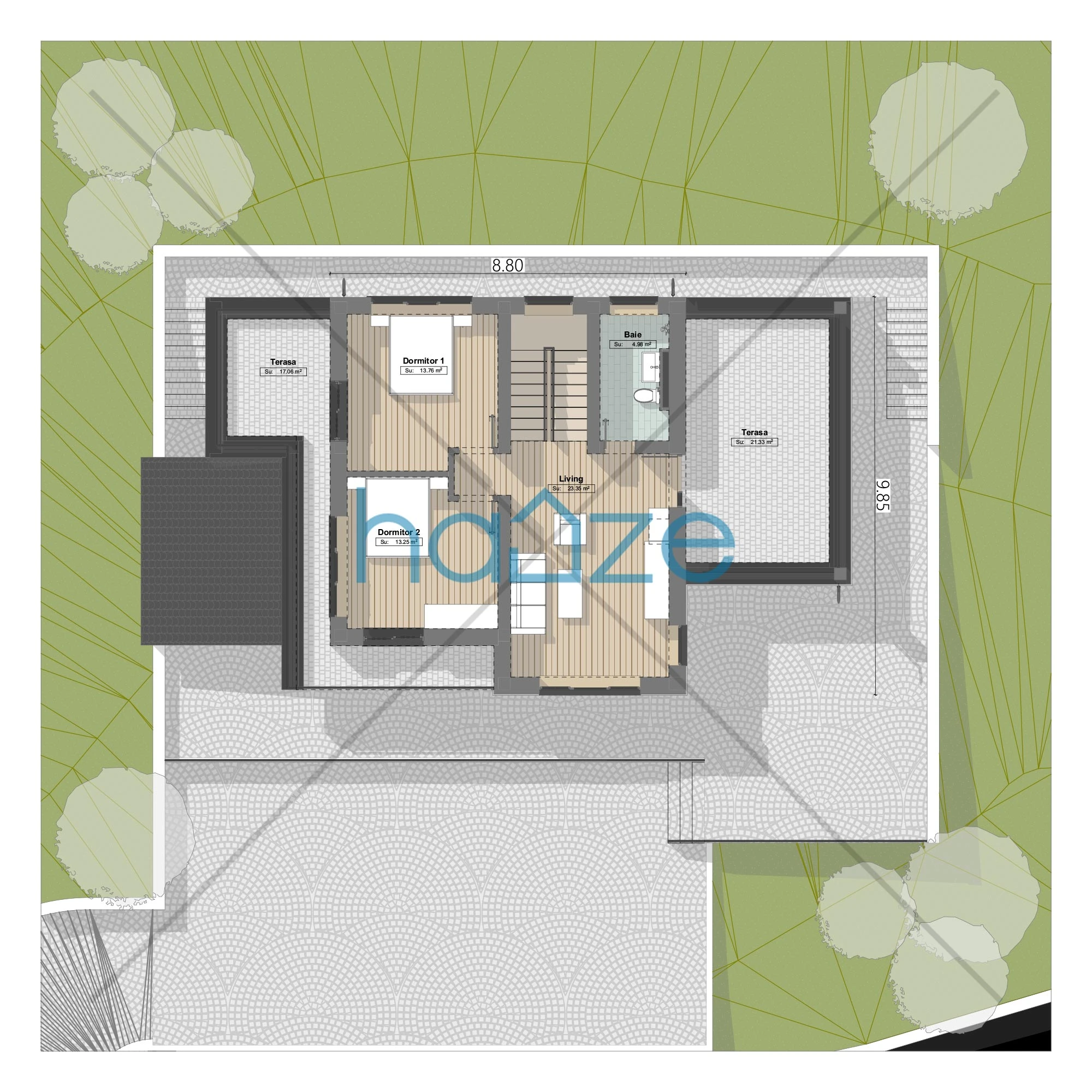 Plan etaj casă 3 dormitoare – Evelyn – 150 m² utili