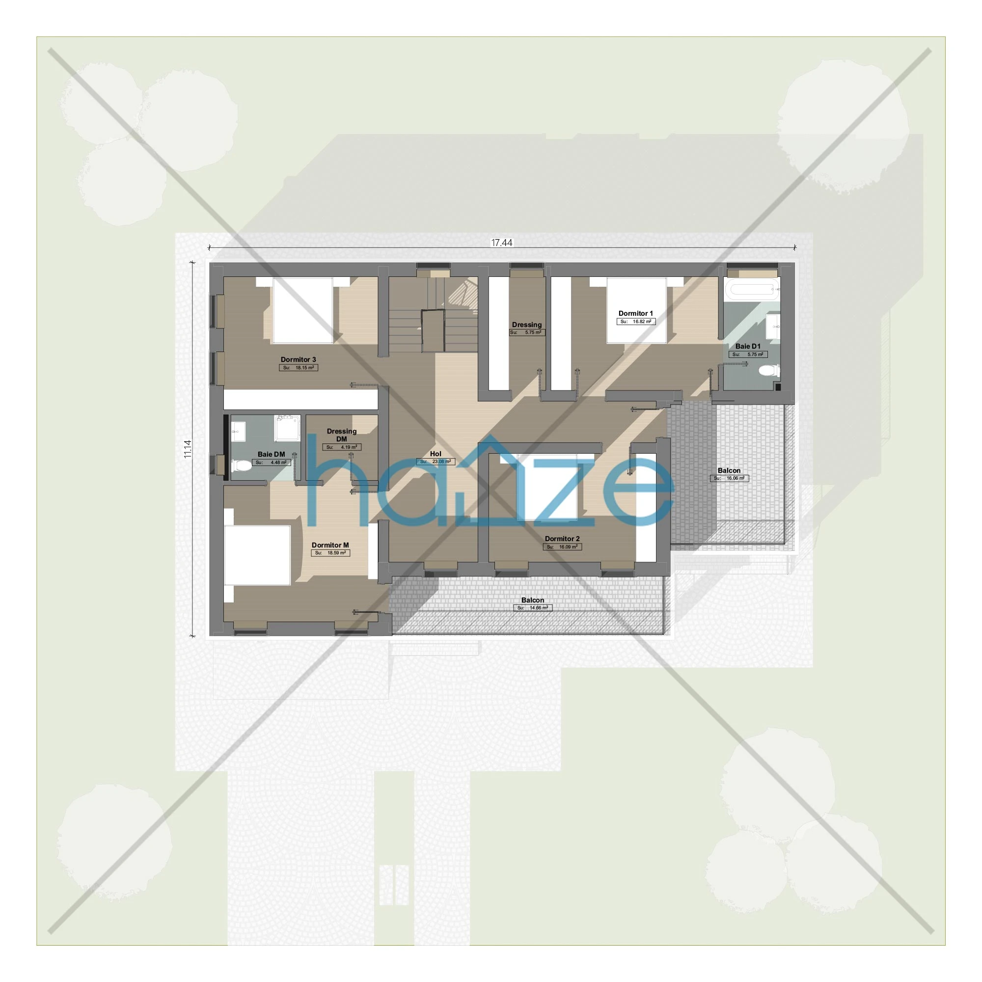 Plan etaj casă 4 dormitoare – Sofia – 232 m² utili