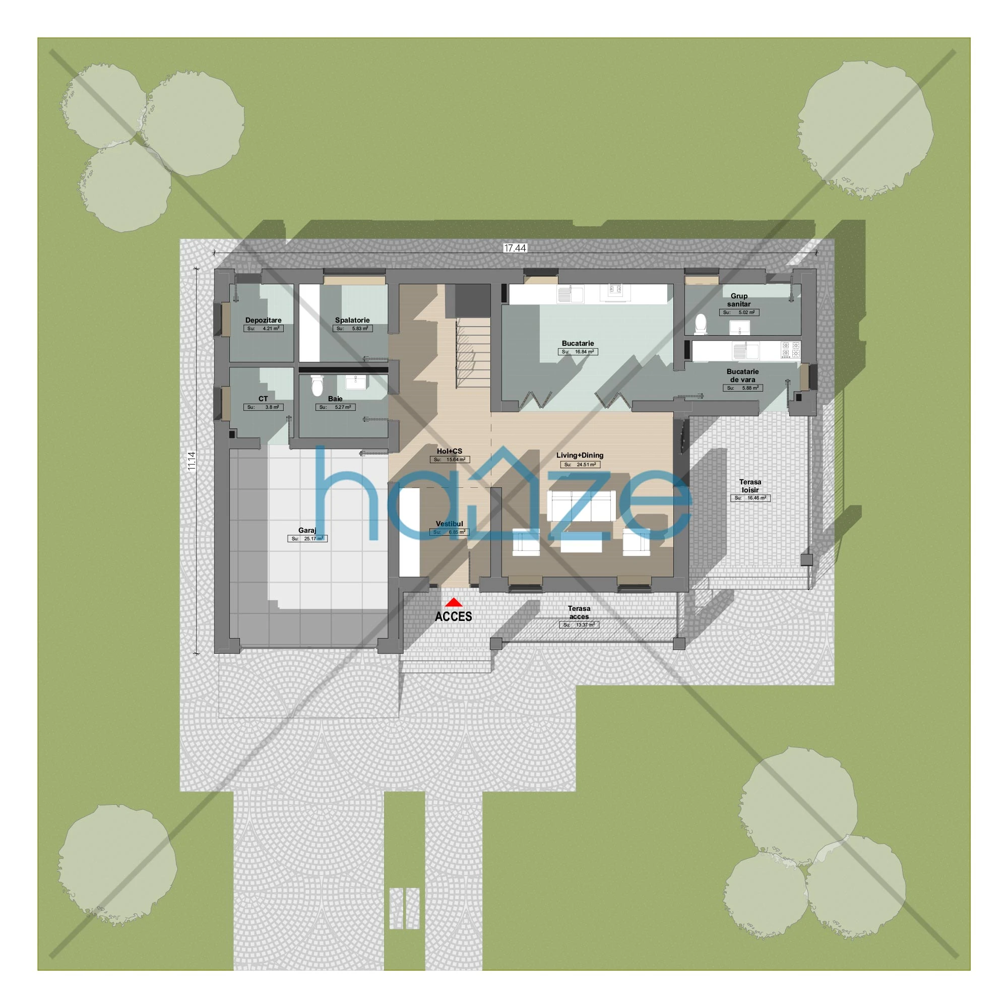 Plan parter casă 4 dormitoare – Sofia – 232 m² utili
