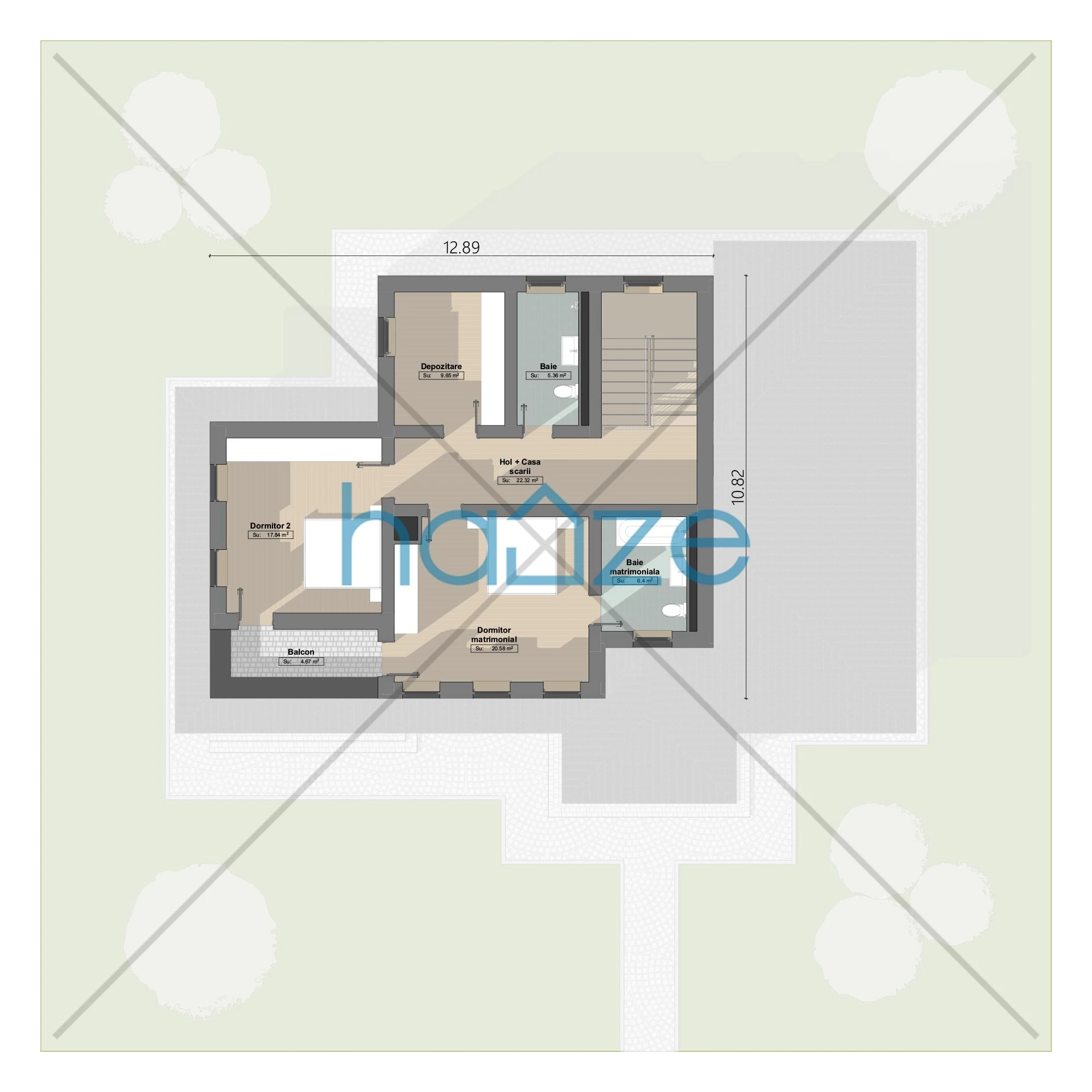 Plan etaj casă 3 dormitoare – Alveria – 187 m² utili