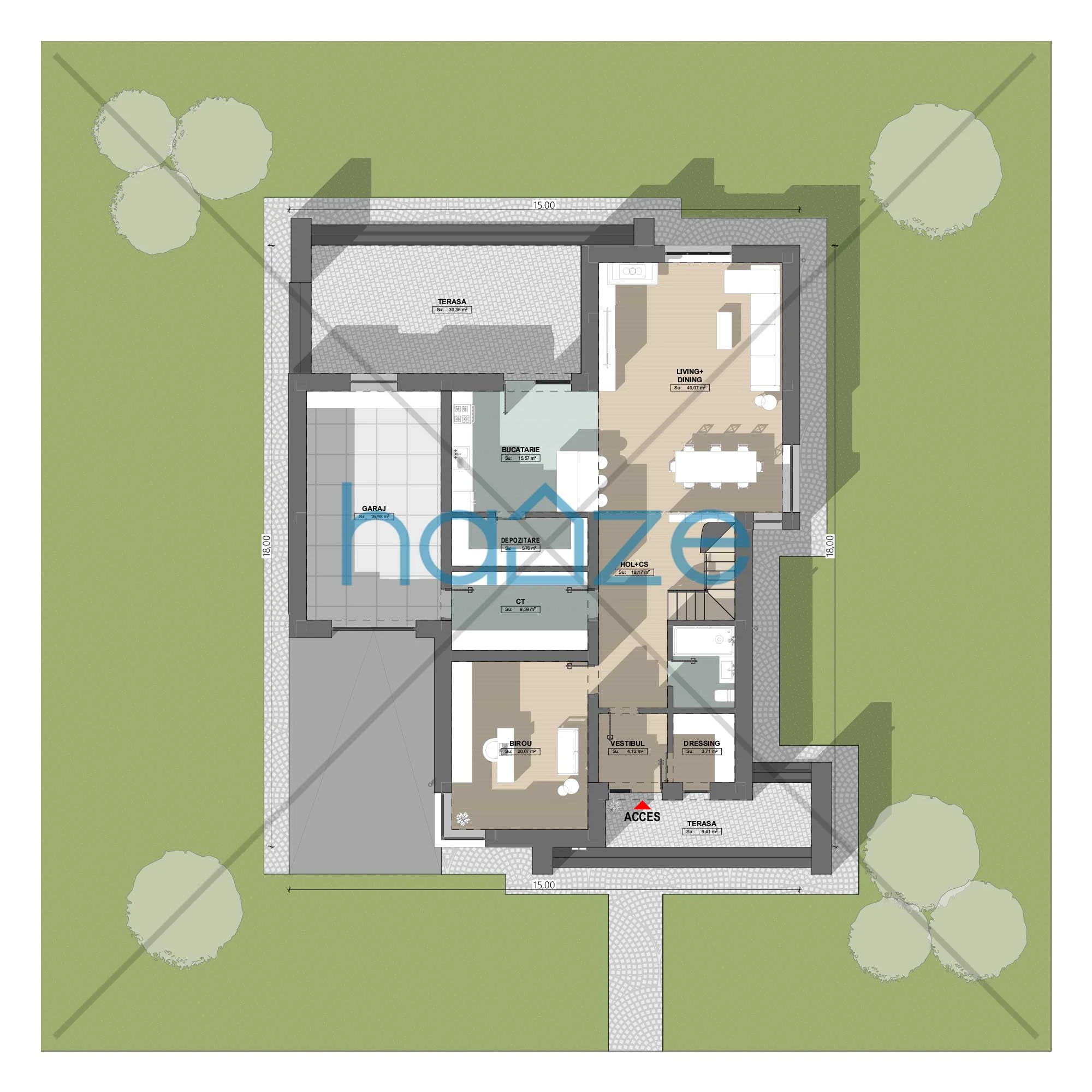 Plan parter casă 3 dormitoare – Dalia – 247 m² utili