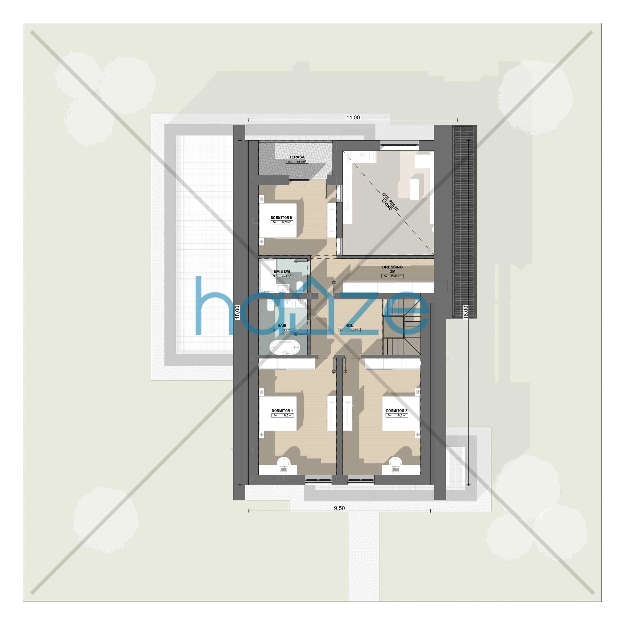 Plan mansarda casă 3 dormitoare – Dalia – 247 m² utili