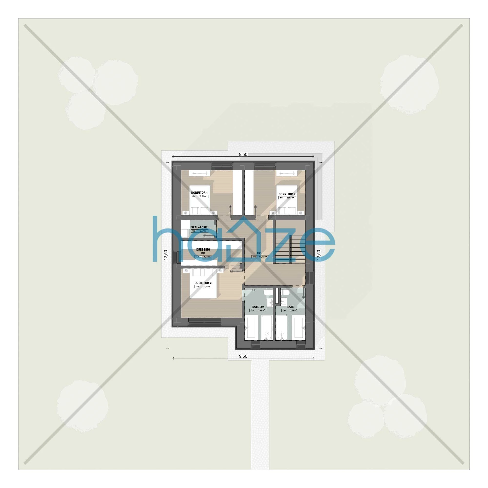 Plan etaj casă 3 dormitoare – Elvira – 139 m² utili