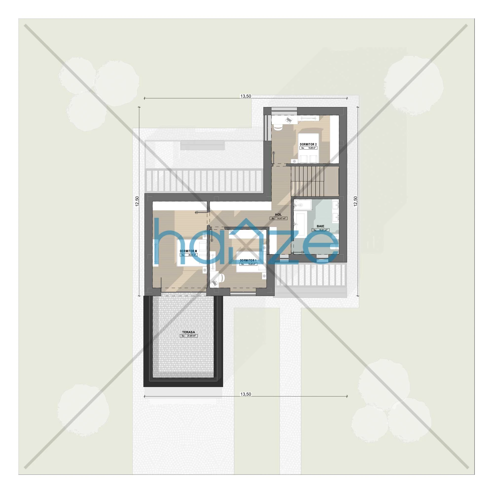 Plan etaj casă 3 dormitoare – Nayra – 176 m² utili