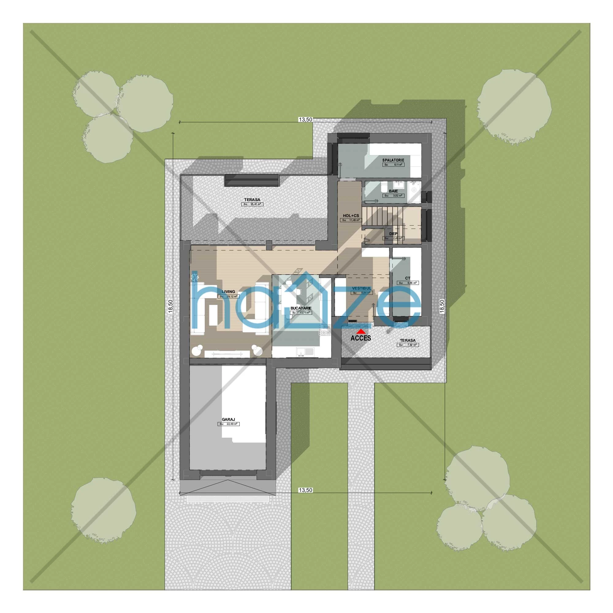 Plan parter casă 3 dormitoare – Nayra – 176 m² utili