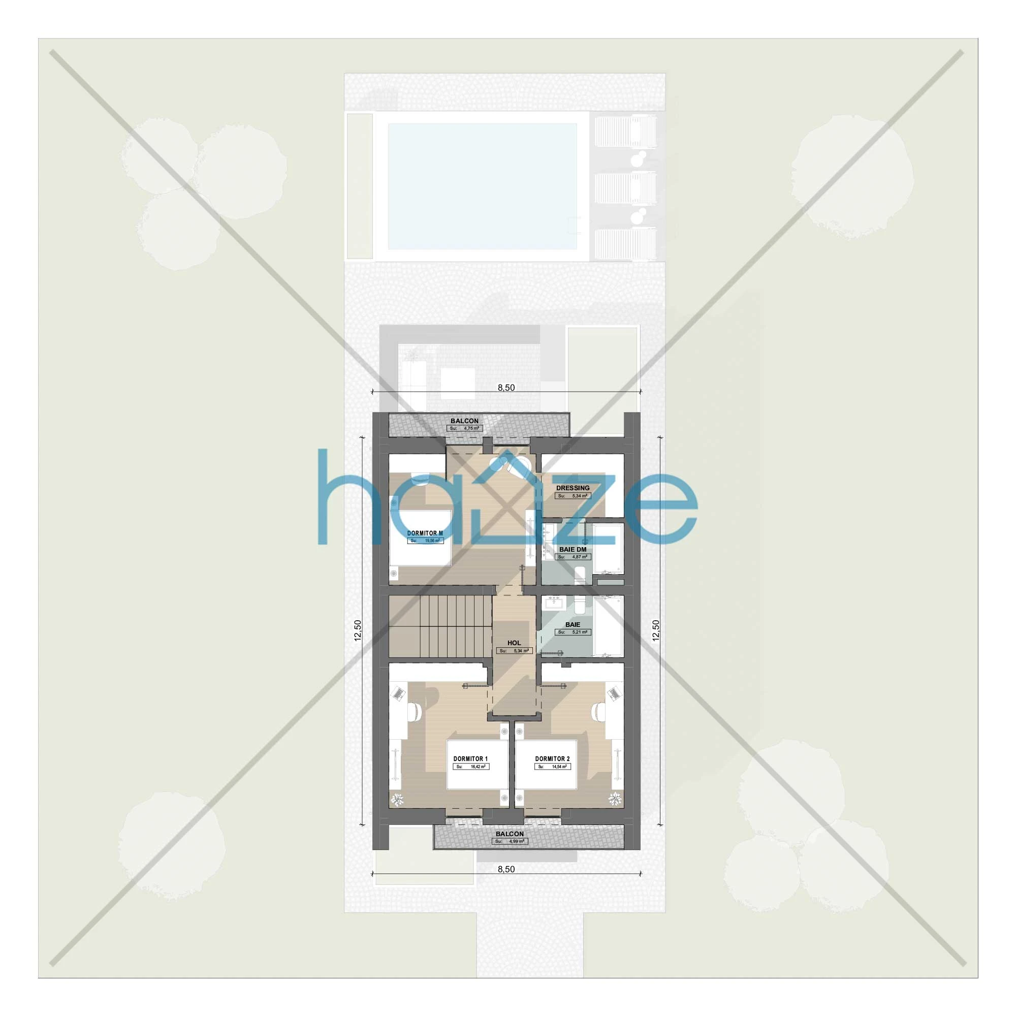 Plan mansarda casă 3 dormitoare – Adelina – 149 m² utili