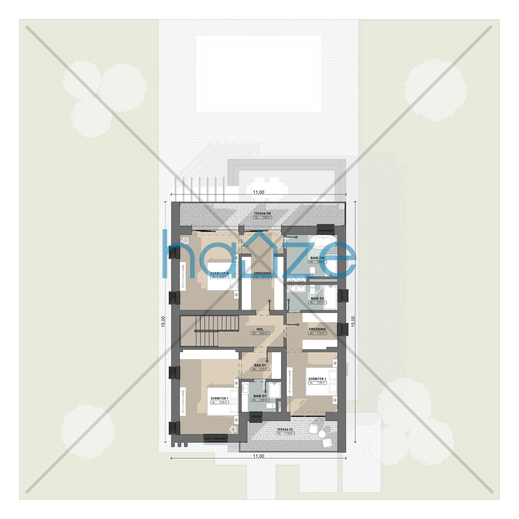 Plan etaj casă 3 dormitoare – Stella – 226 m² utili